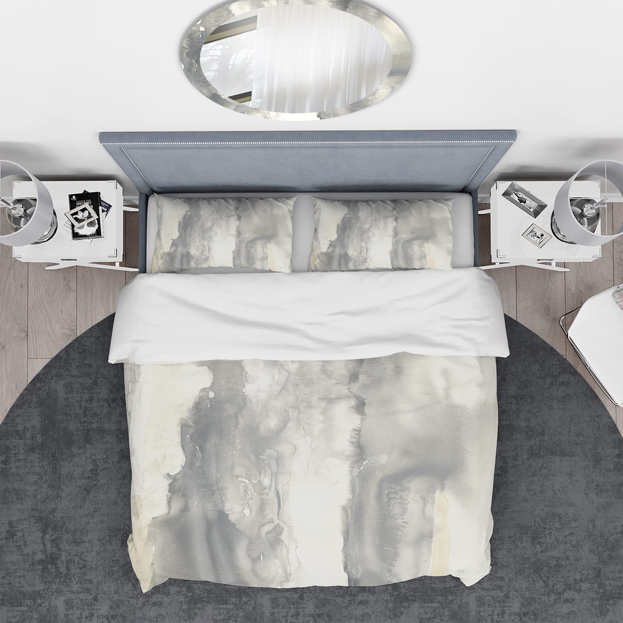 Modern Grey Abstract Duvet Cover Set King - 3Pc All-Season Bedding for Contemporary Bedrooms
