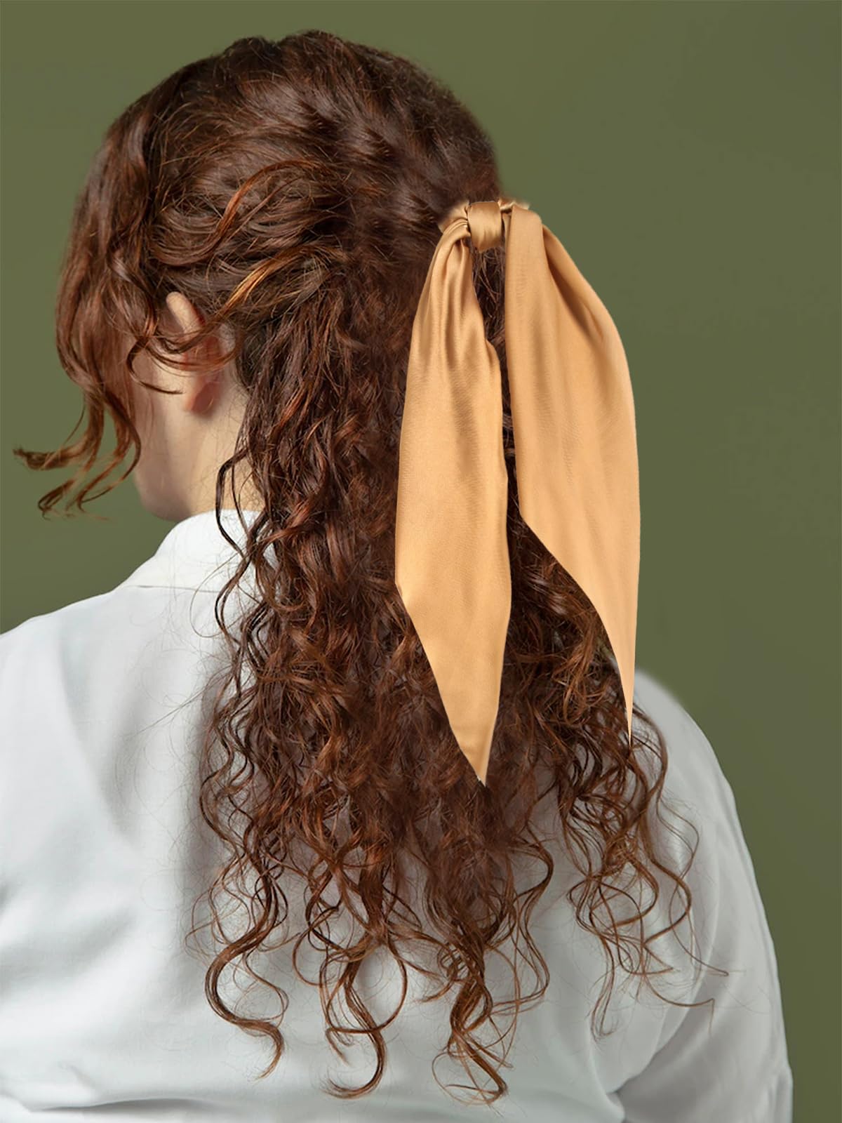 LFOUVRE 3PCS Satin Hair Scrunchie Set - Knotted Bow Hair Ties & Elastic Bands for Women & Girls - Soft Ponytail Holders (Camel, Apricot, Ivory) - Perfect for School, Work, Parties & Everyday Styling