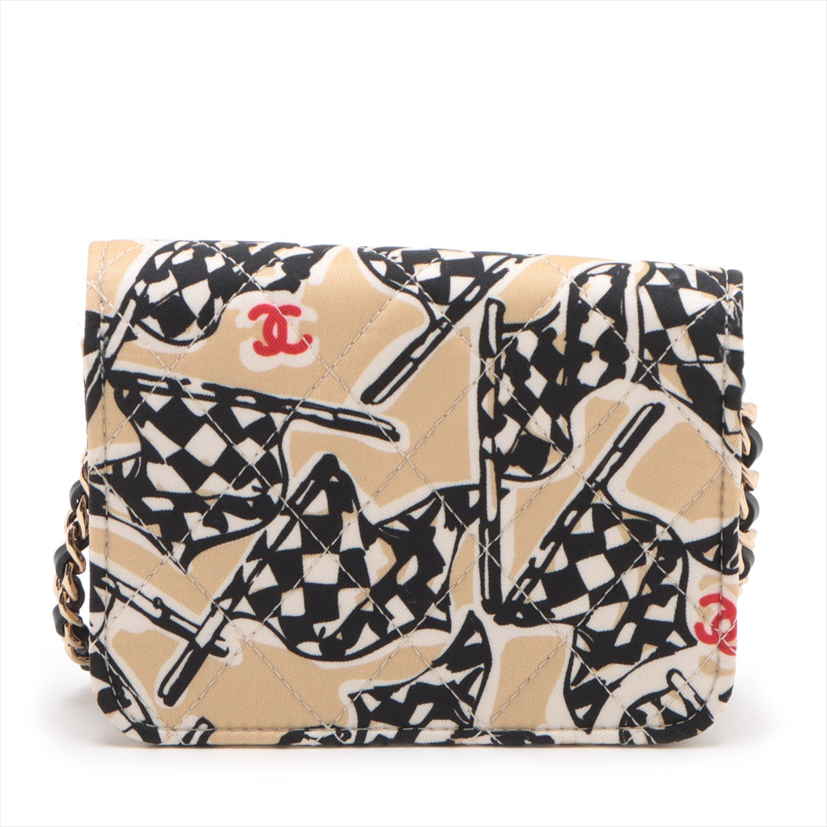 Chanel Mini Matelasse Racer Flag Single Flap Chain Shoulder Bag in Beige | Luxury Crossbody Purse for Women | Perfect for Date Night, Parties & Everyday Use