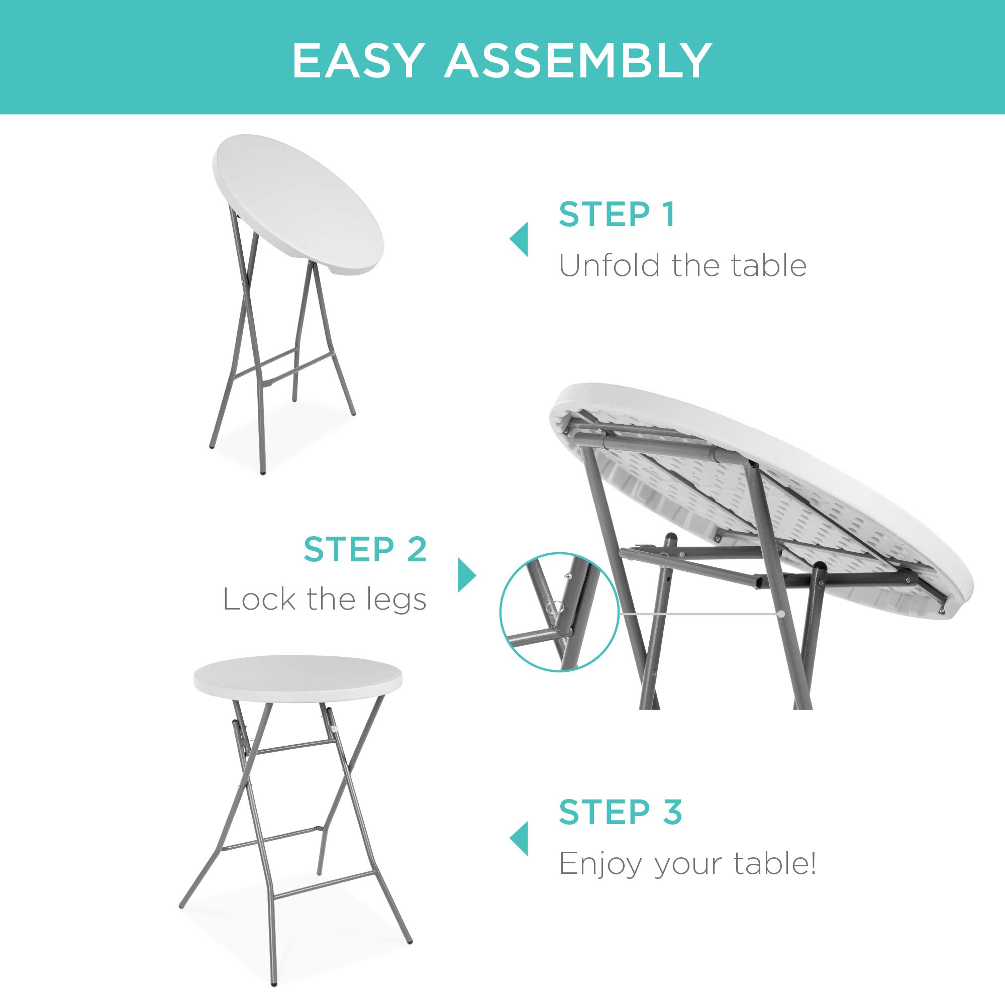 Best Choice Products 32in Round Folding Table - Heavy Duty Metal Frame, Locking Legs, 330lb Capacity - White for Indoor & Outdoor Use - Perfect for Patio, Backyard, Dining Room, Parties, and Events
