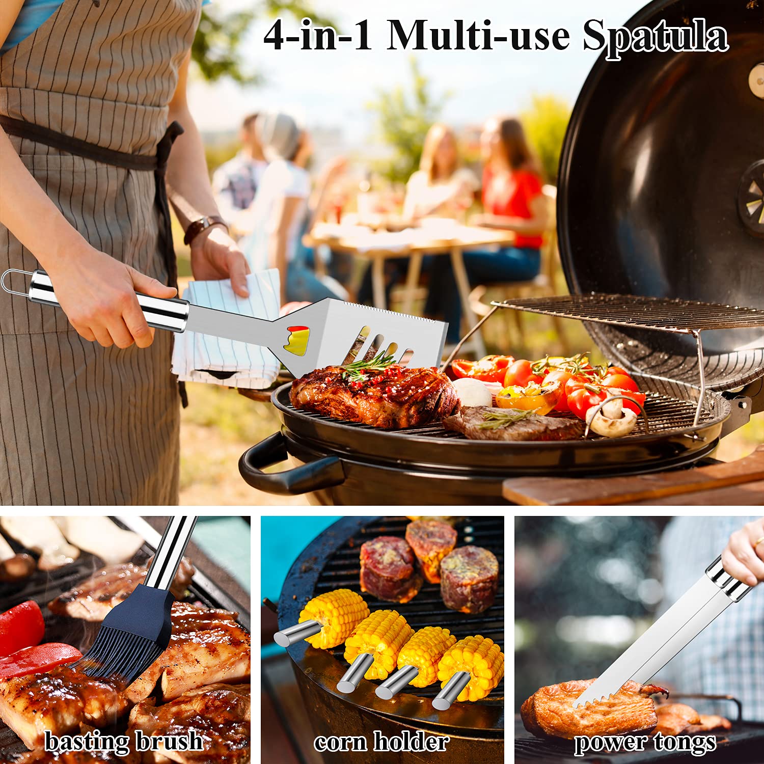 27-Piece Heavy Duty BBQ Grill Tools Set for Men - Extra Thick Stainless Steel Utensils with Meat Claws & Carrying Bag - Perfect for Father's Day Gifts, Outdoor Grilling, Camping & Backyard Barbecues