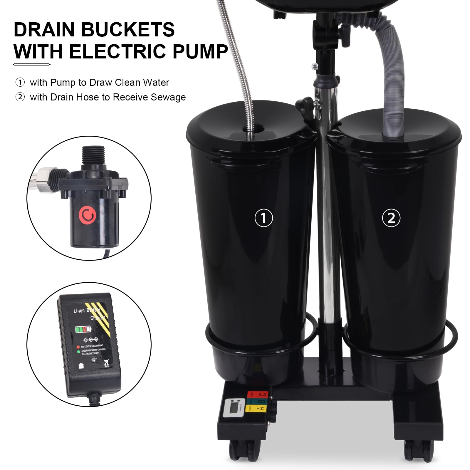 Rechargeable Portable Shampoo Bowl with Electric Pump & Sprayer - 2-Tank Rolling Hair Washing Sink for Salon Water Storage & Drainage | Perfect for Mobile Hair Stylists & Home Hair Care