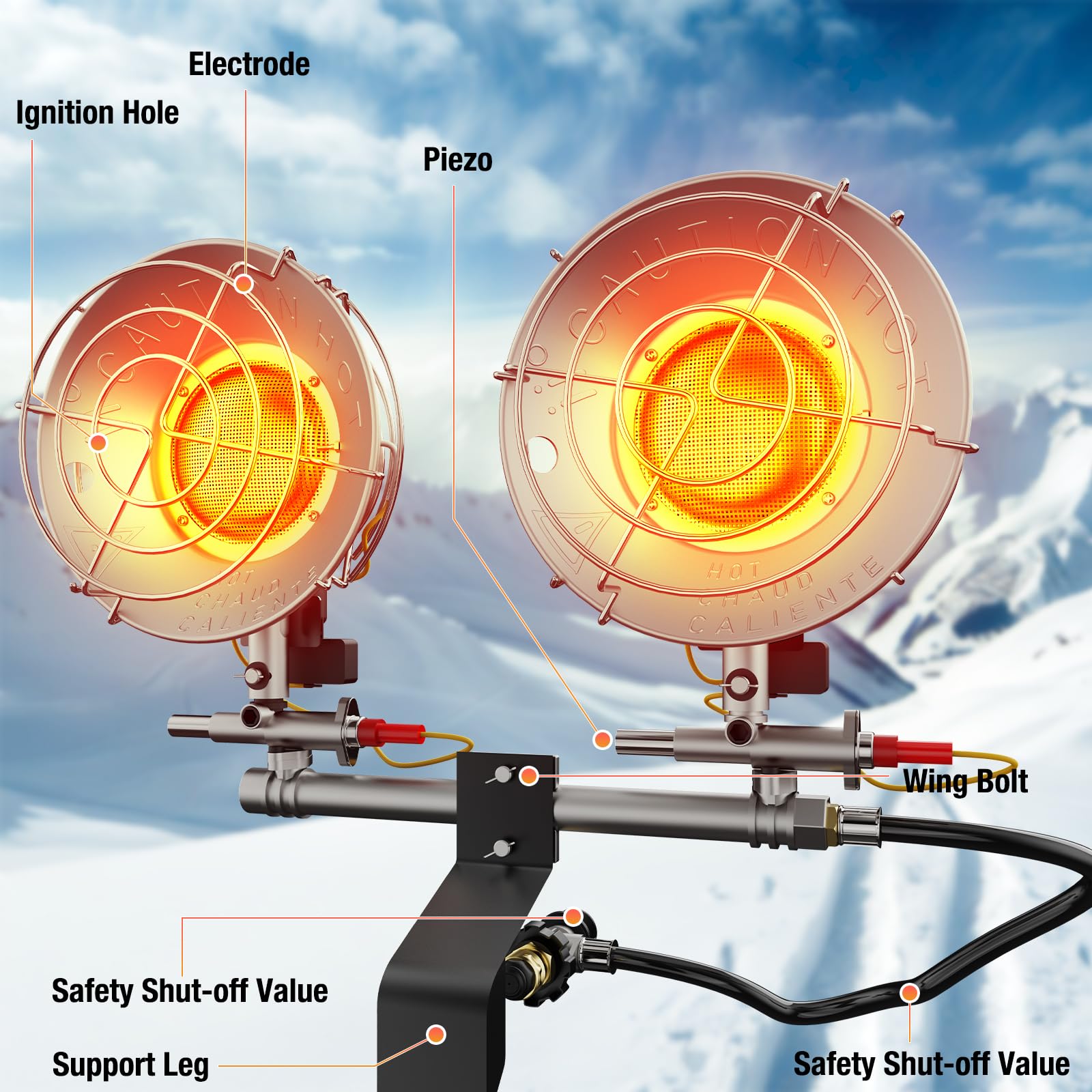 Buyplus 30,000 BTU Outdoor Propane Heater with 3 Heating Modes - Portable Double Tank Top Tent Heater with Safety Shut-off Valve & Tip-over Switch for Camping, Patio, Backyard, Garage, Deck (Red, Fuel Not Included) - Perfect for Winter Outdoor Gatherings & Emergency Heating