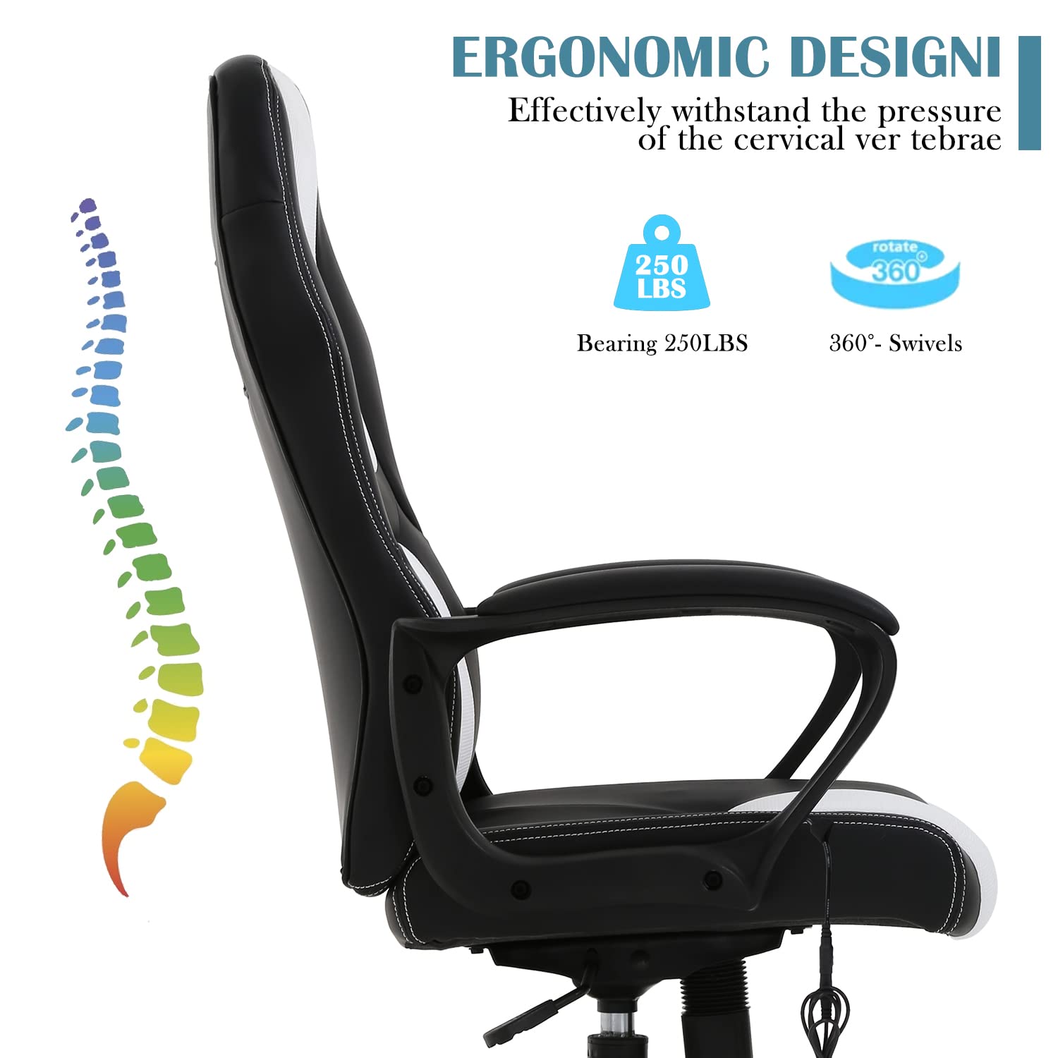 Premium Ergonomic Gaming Chair - High Back Racing Style Office Chair with Adjustable Lumbar Support & Headrest, PU Leather Computer Desk Chair for Home Office, Gaming Room & Streaming Setup - Comfortable for Long Hours of Work & Play