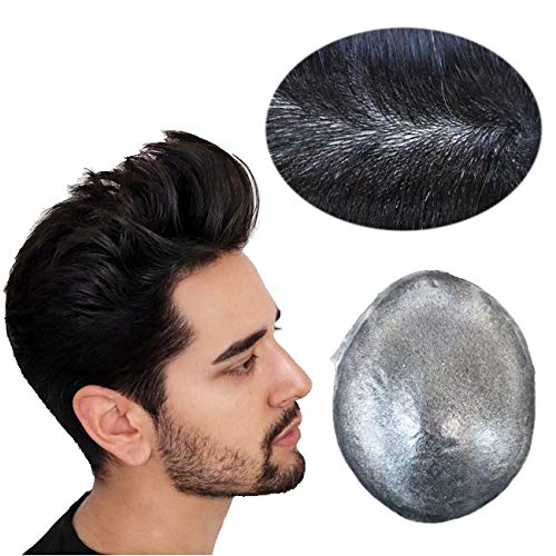 Premium Men's Hair Replacement System - Real Human Hair Toupee with Poly Skin Base, Natural Straight #3 Color | Perfect for Thinning Hair & Baldness Cover | Ideal for Daily Wear, Work, and Special Occasions