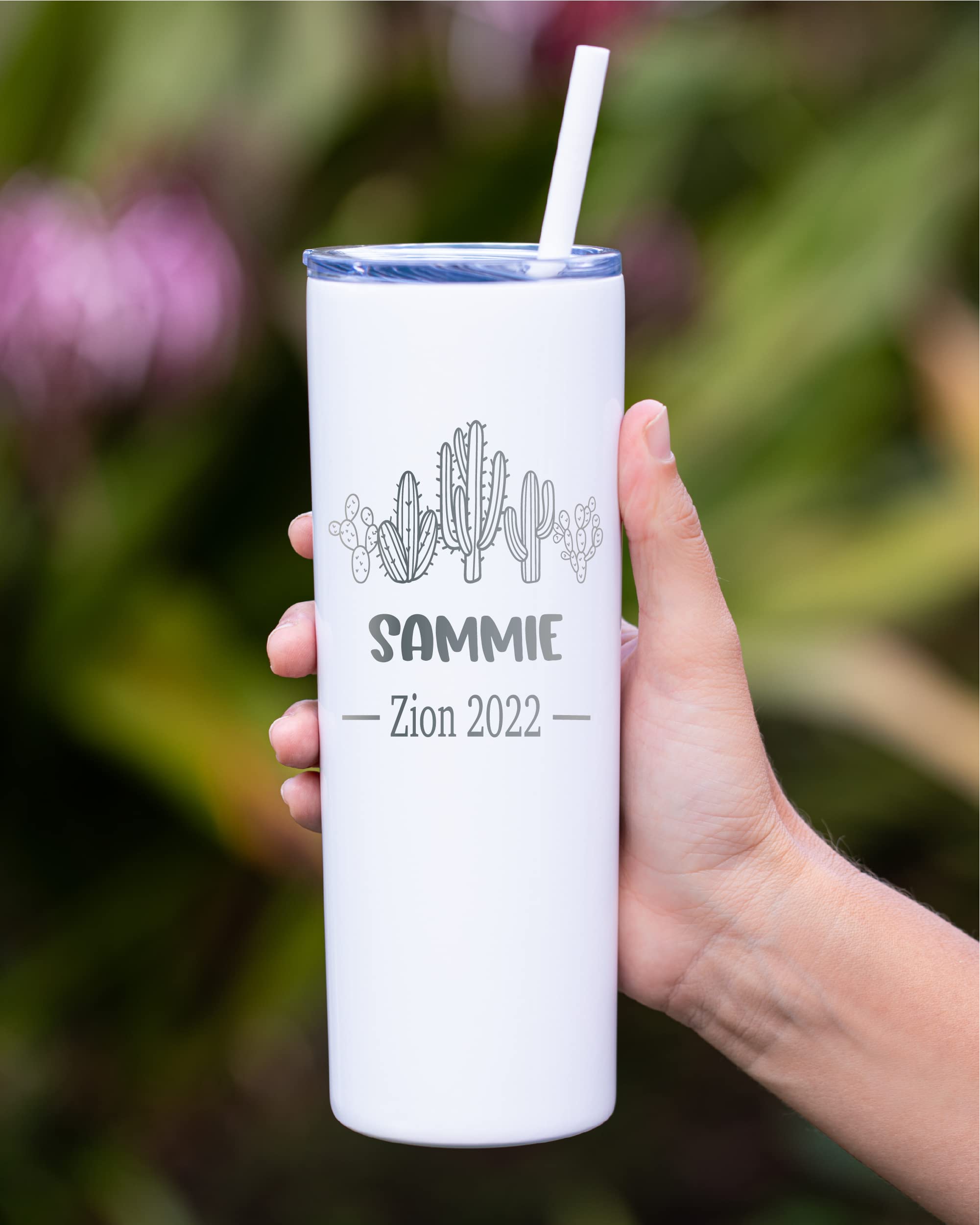 AVITO Personalized Cactus Tumbler - 20oz Vacuum Insulated Stainless Steel Cup with Lid & Straw - Laser Engraved Custom Name - Perfect for Office, Gym & Outdoor Activities