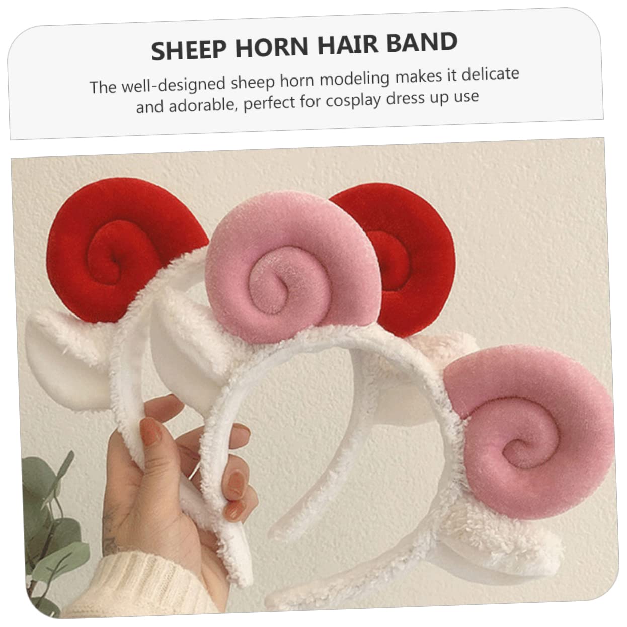 4 Pcs Croissant Headband Hair Bands for Women - Soft Sheep Ears & Alpaca Horns Hair Accessories - Cute Pink Animal Headbands for Dress Up, Cosplay & Themed Parties