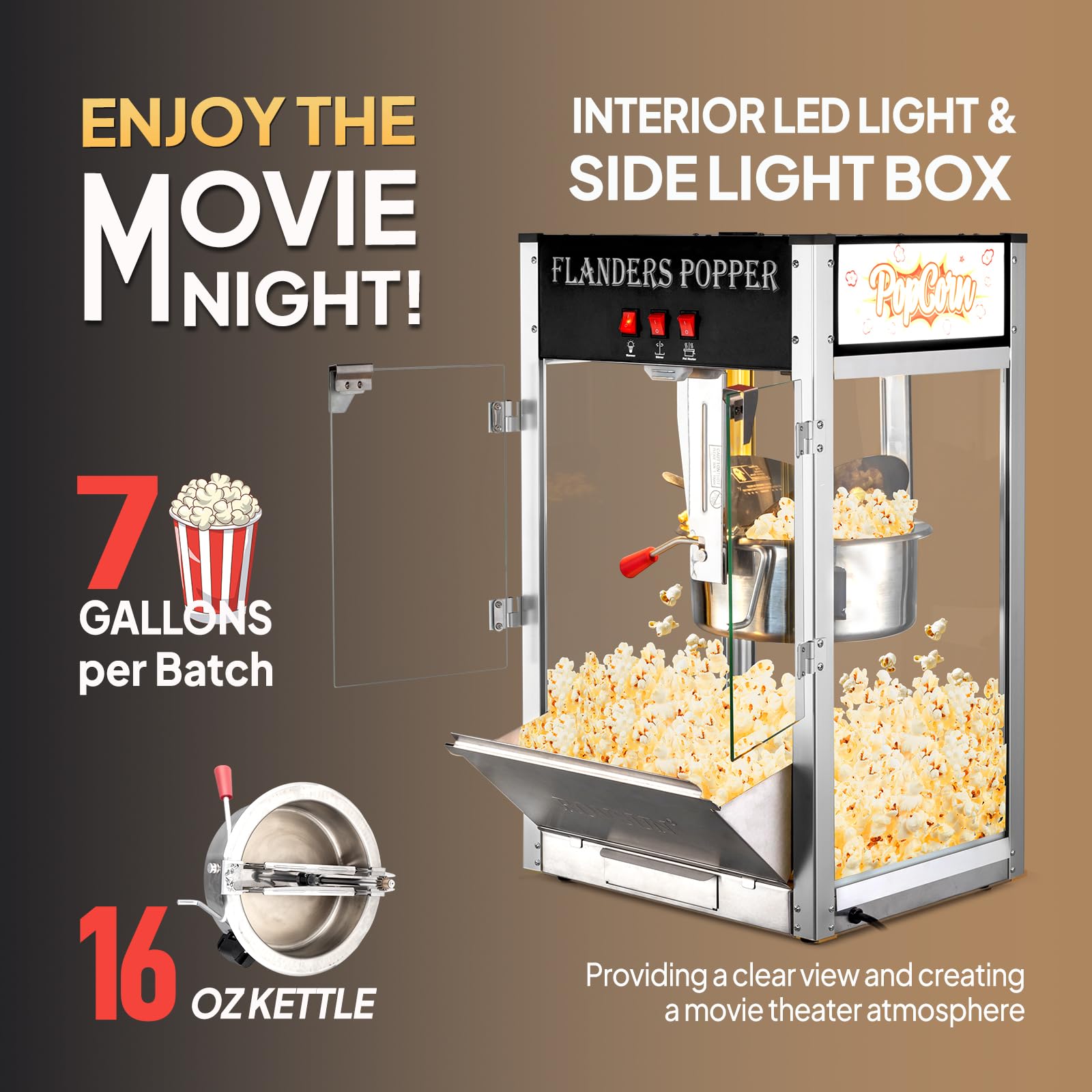 ROVSUN 16oz Commercial Popcorn Machine - Movie Theater Style Countertop Popcorn Popper with Stainless Steel Scoop, Oil Spoon & 3 Cups - Perfect for Home Theater, Parties, Carnivals and Snack Bars (Black)