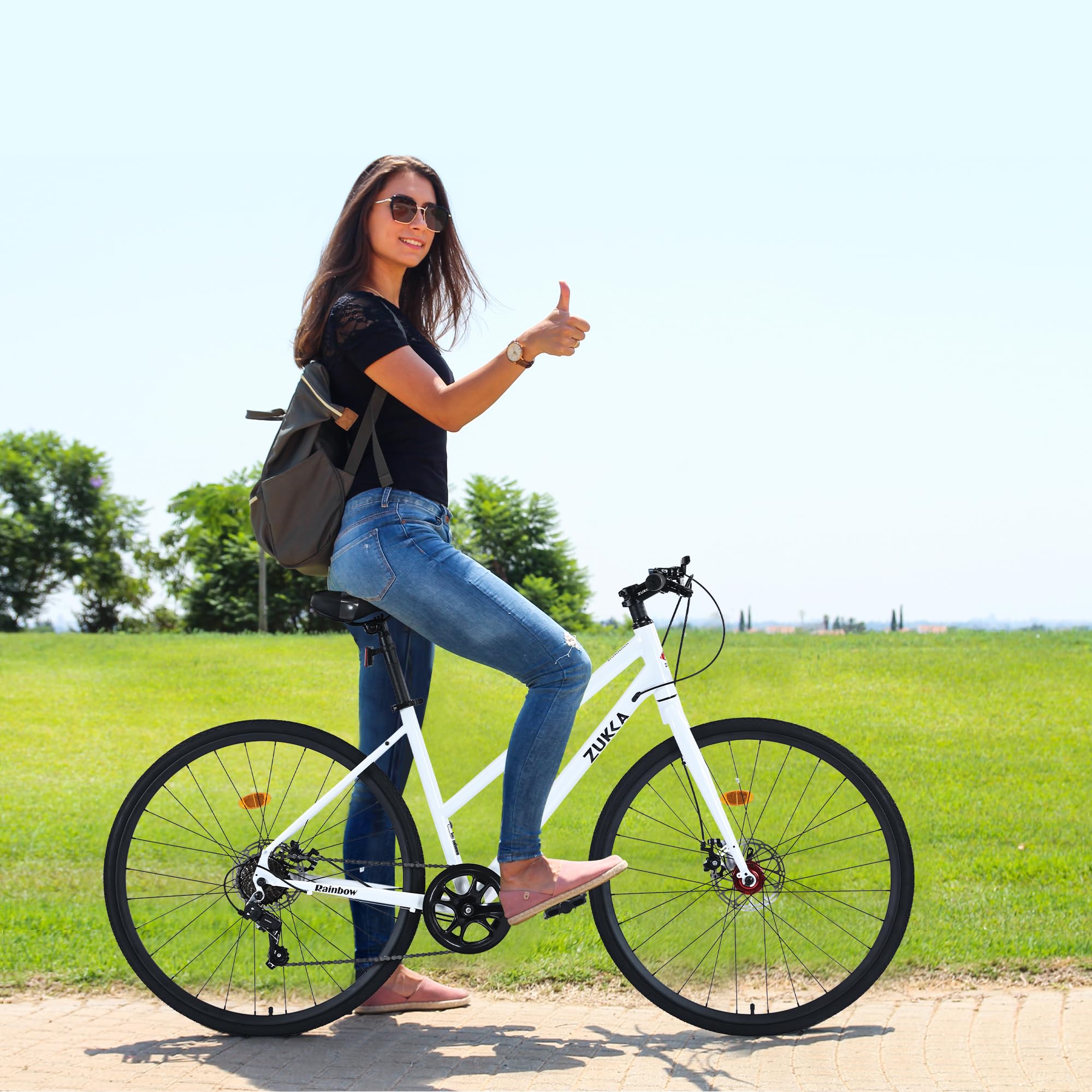 Men's & Women's 28 Inch Hybrid Road Bike - 7 Speed Drivetrain, 700C Commuter Bicycle with Dual Disc Brakes, Lightweight Carbon Steel Frame City Bike in Multiple Colors - Perfect for Urban Commuting, Fitness Riding & Leisure Cycling