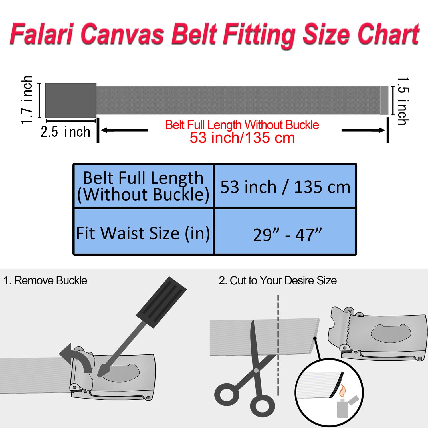 Falari Adjustable Canvas Web Belt for Men & Women - Cut to Fit Golf Belt with Flip Top Buckle | Casual, Golf & Outdoor Wear Accessory