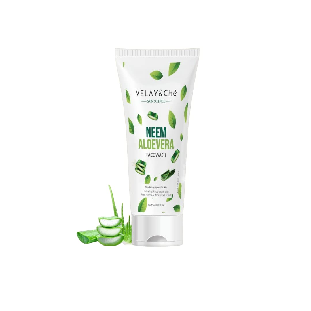 VELAY&CHE Pure Neem & Aloe Vera Face Wash for Hydrating Skin - 100ml Unisex Cleanser (Pack of 1) | Gentle Daily Facial Wash for Acne, Dry & Sensitive Skin | Perfect for Morning & Night Skincare Routine