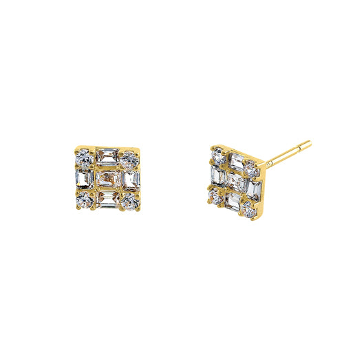 14K Yellow Gold Square & Princess Cut CZ Stud Earrings for Women - Hypoallergenic Cubic Zirconia Jewelry Gift for Birthday, Anniversary, Wedding & Special Occasions