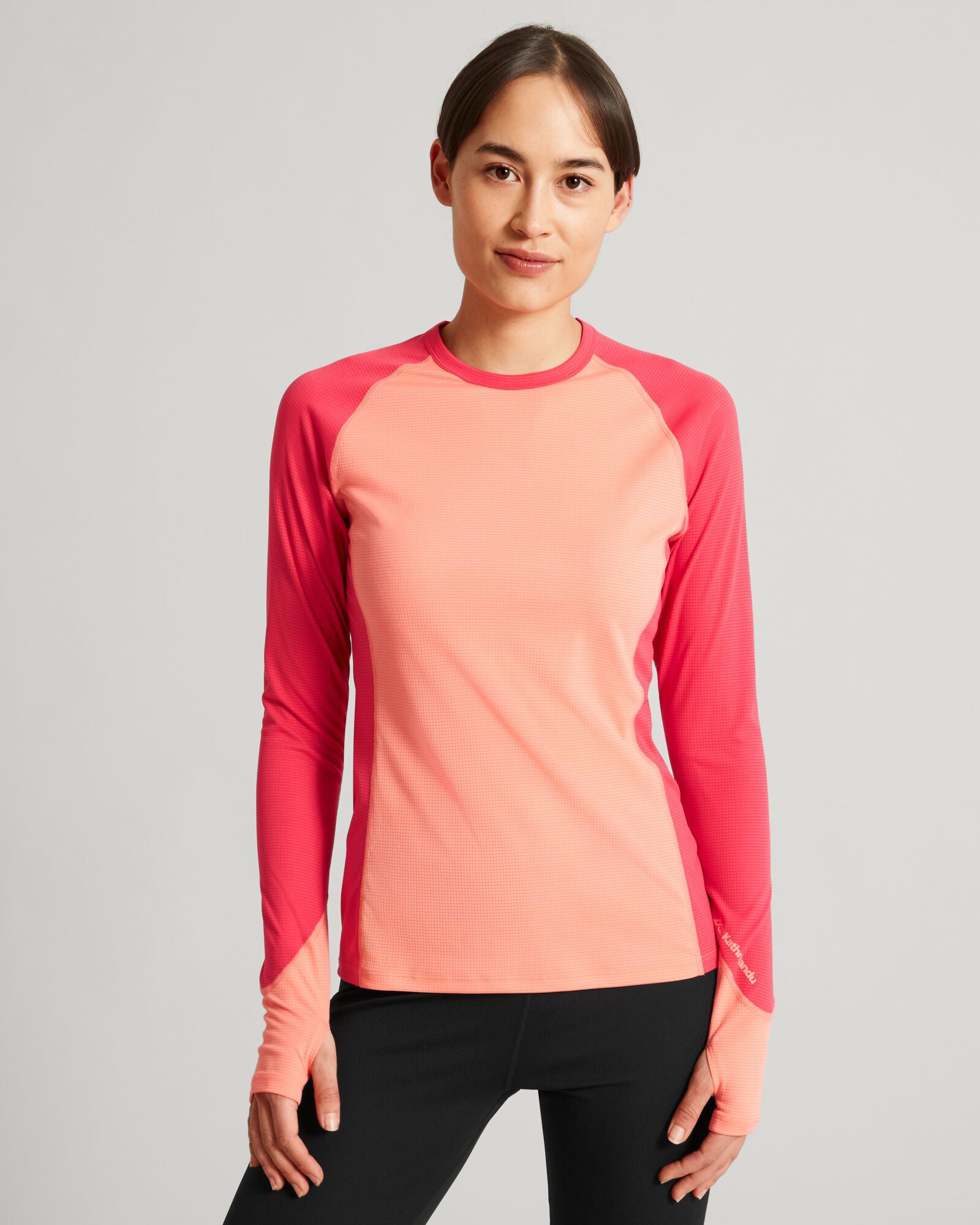 KMDAction Women's Long Sleeve T-Shirt - Soft Stretch Casual Blouse, Deep Coral & Blush Pink Colors | Perfect for Work, Gym & Everyday Wear