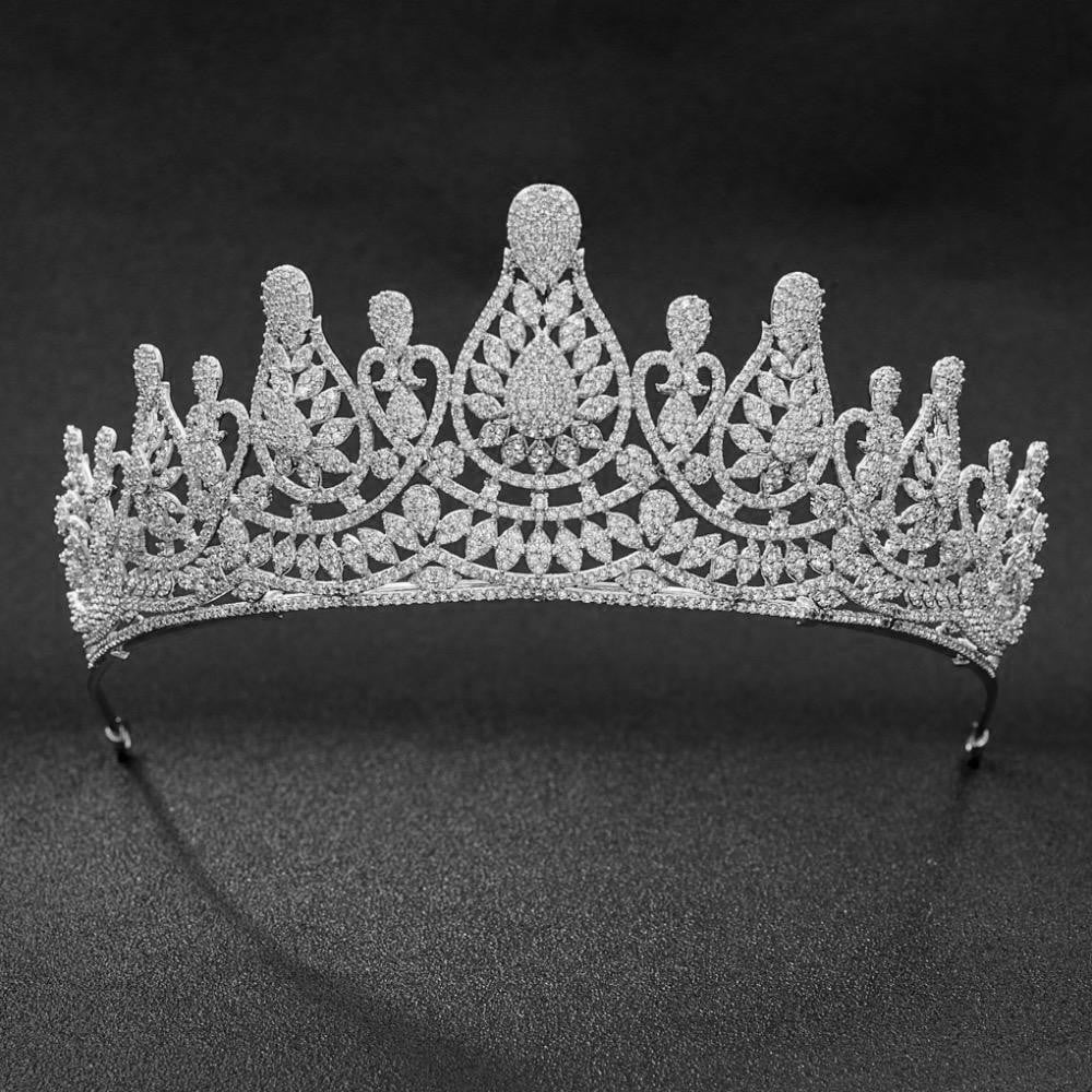 Elegant Cubic Zirconia Wedding Tiara with Crystals - Bride Crown Hair Jewelry CH10150 for Bridal Ceremony & Special Occasions