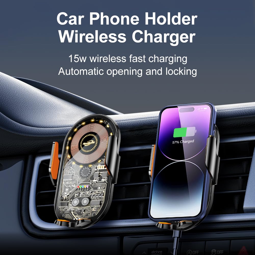 Qi 15W Fast Wireless Car Phone Mount & Charger - Universal Air Vent Auto Clamp Holder for iPhone, Samsung (4.7-7.2 Inch) | Hands-Free Driving & Safe Navigation
