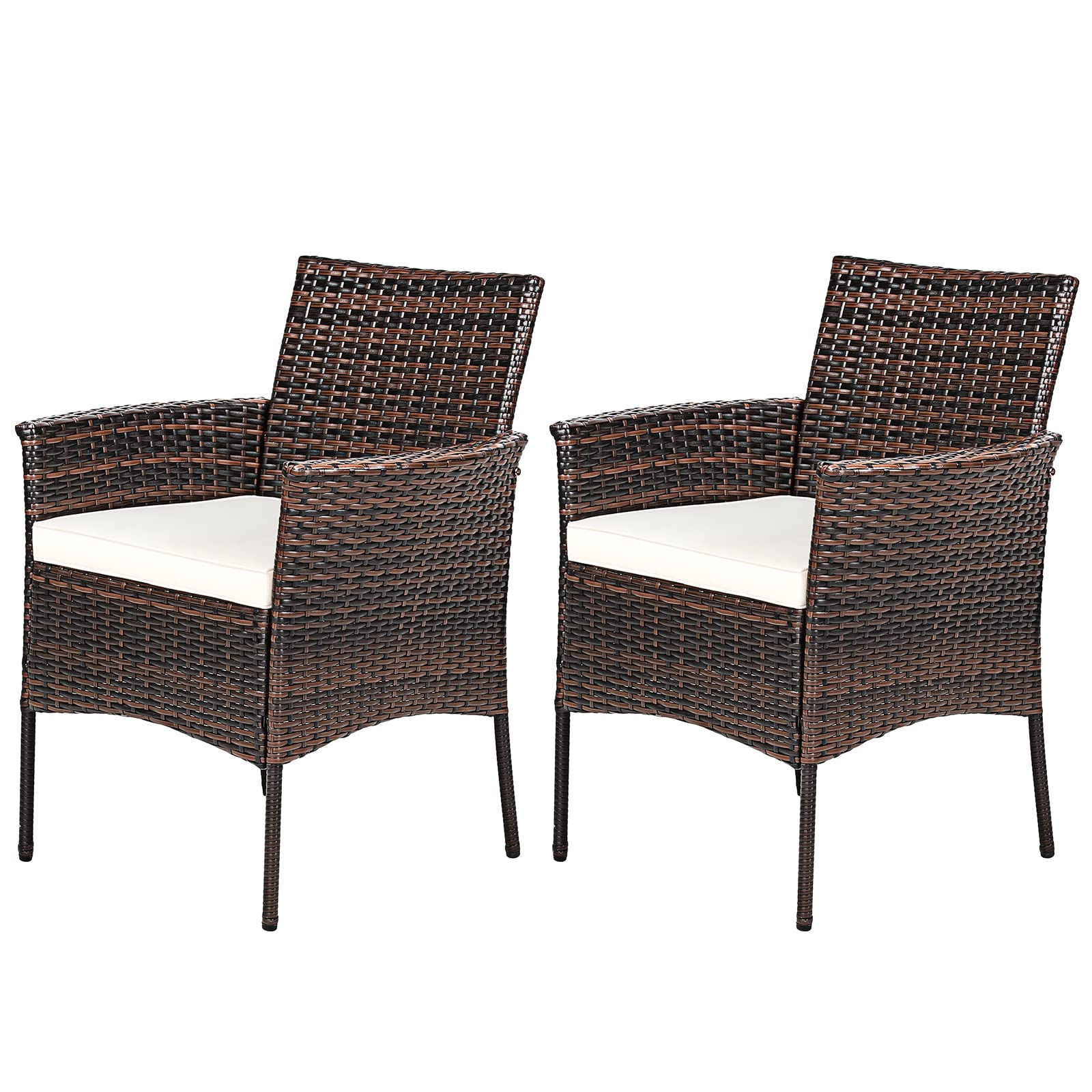 RELAX4LIFE 2-Piece Wicker Patio Chair Set - PE Rattan Armchairs with Cane Back & Cushions - Indoor/Outdoor Dining Chairs for Bistro, Porch, Poolside, Garden - 360LBS Weight Capacity - Brown & Beige (2 Pack) - Perfect for Outdoor Entertaining & Relaxation