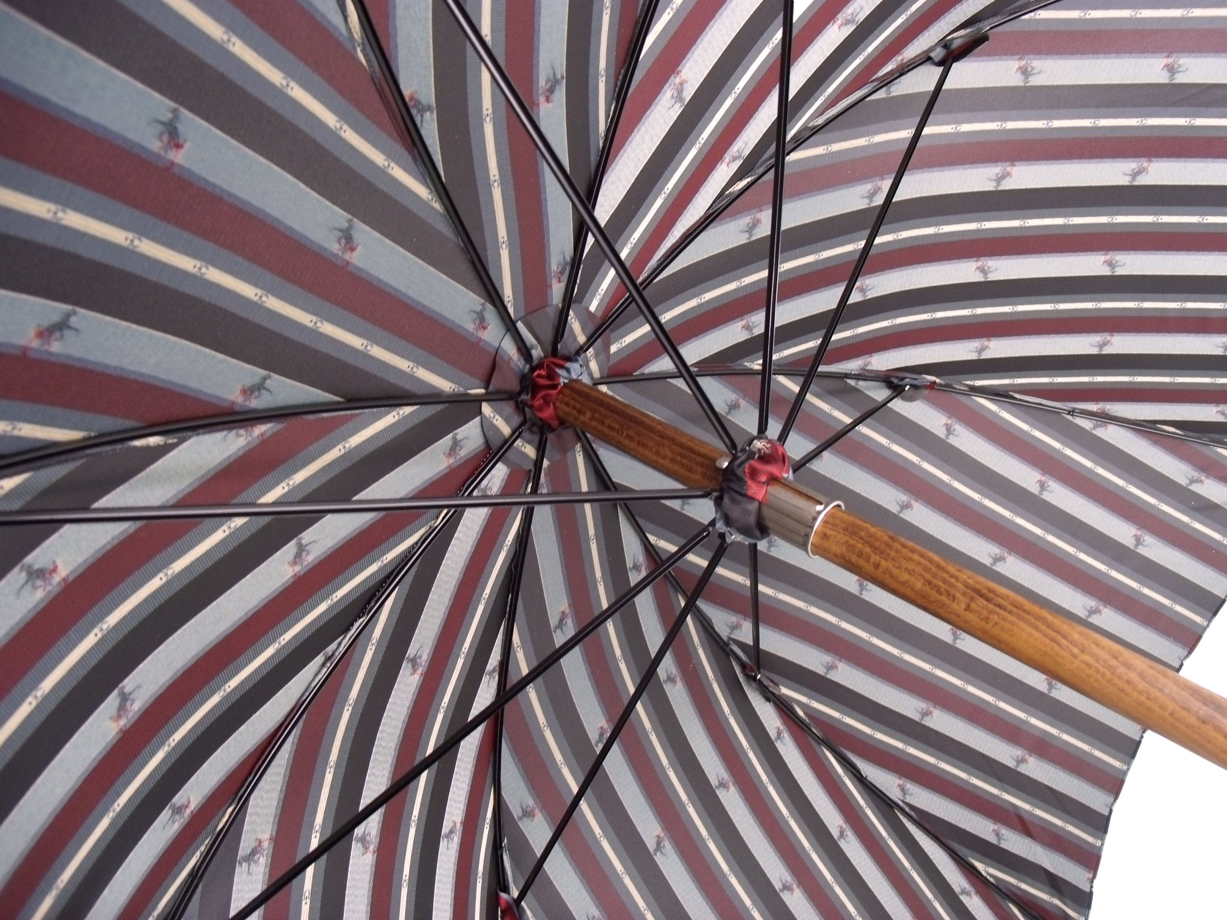 Colorful Striped Umbrella with Natural Chestnut Wood Handle - Perfect for Beach, Garden, and Outdoor Activities