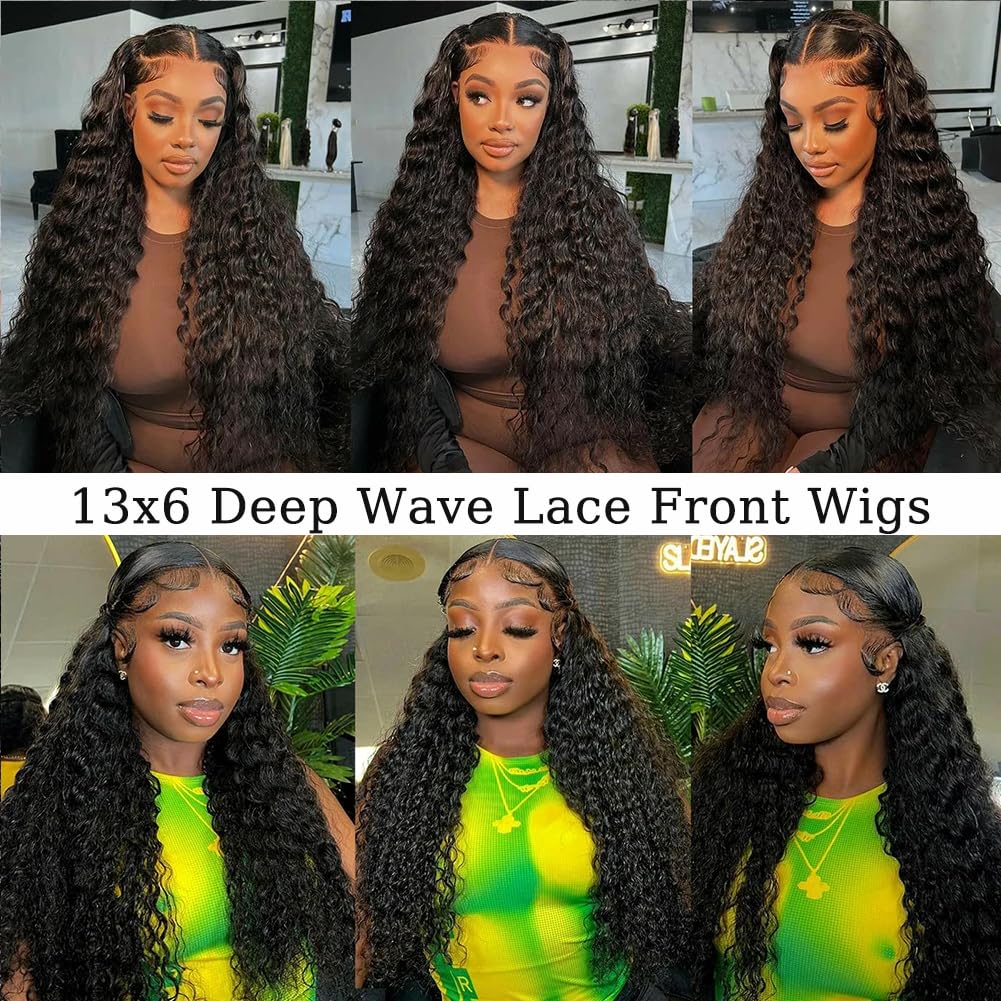 30 Inch 13x6 Lace Front Wigs Human Hair Deep Wave - Pre Plucked with Baby Hair 180% Density Glueless Curly Wig Natural Color - Perfect for Daily Wear, Cosplay, and Special Occasions