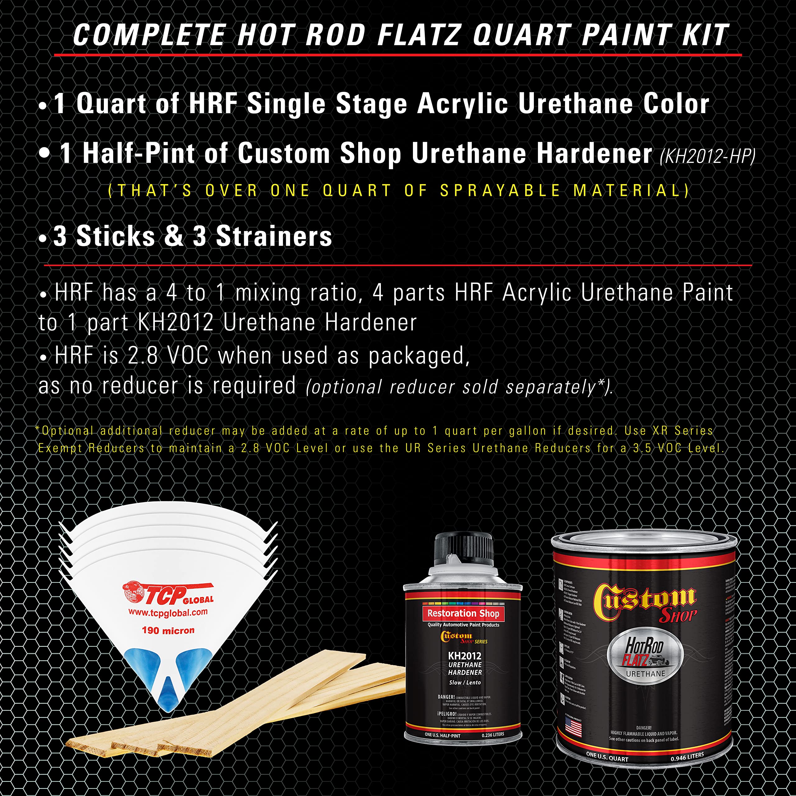 Diamond Blue Hot Rod Flatz Flat Matte Satin Urethane Auto Paint Kit - Professional Low Sheen Automotive Coating for Cars & Trucks (4:1 Mix Ratio) - Perfect for Custom Car Restoration & Hot Rod Projects