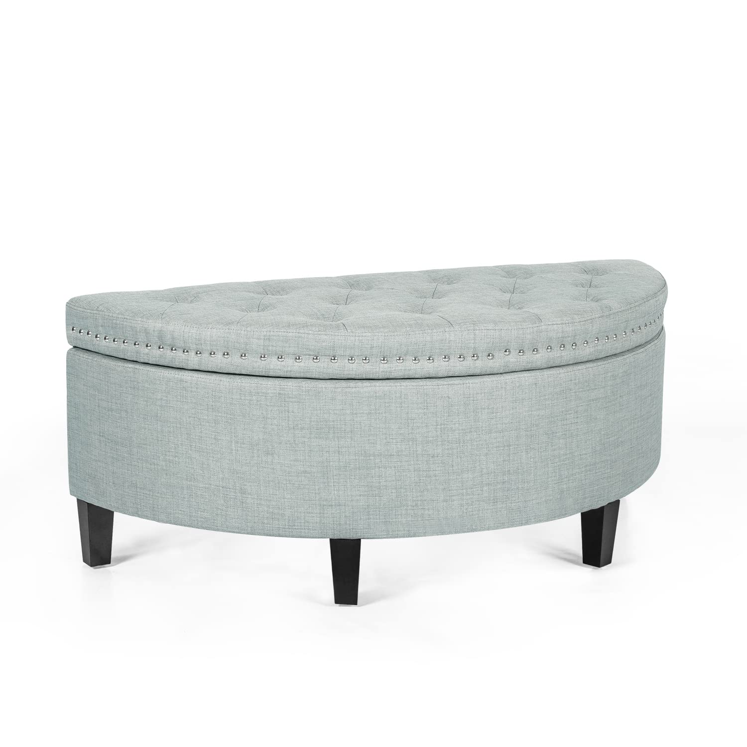 Tufted Lift Top Storage Ottoman Bench - Half Moon Footrest with Soft Padded Seat & Anti-Skid Wood Legs | Dressing Shoe Bench for Bedroom, Living Room & Entryway