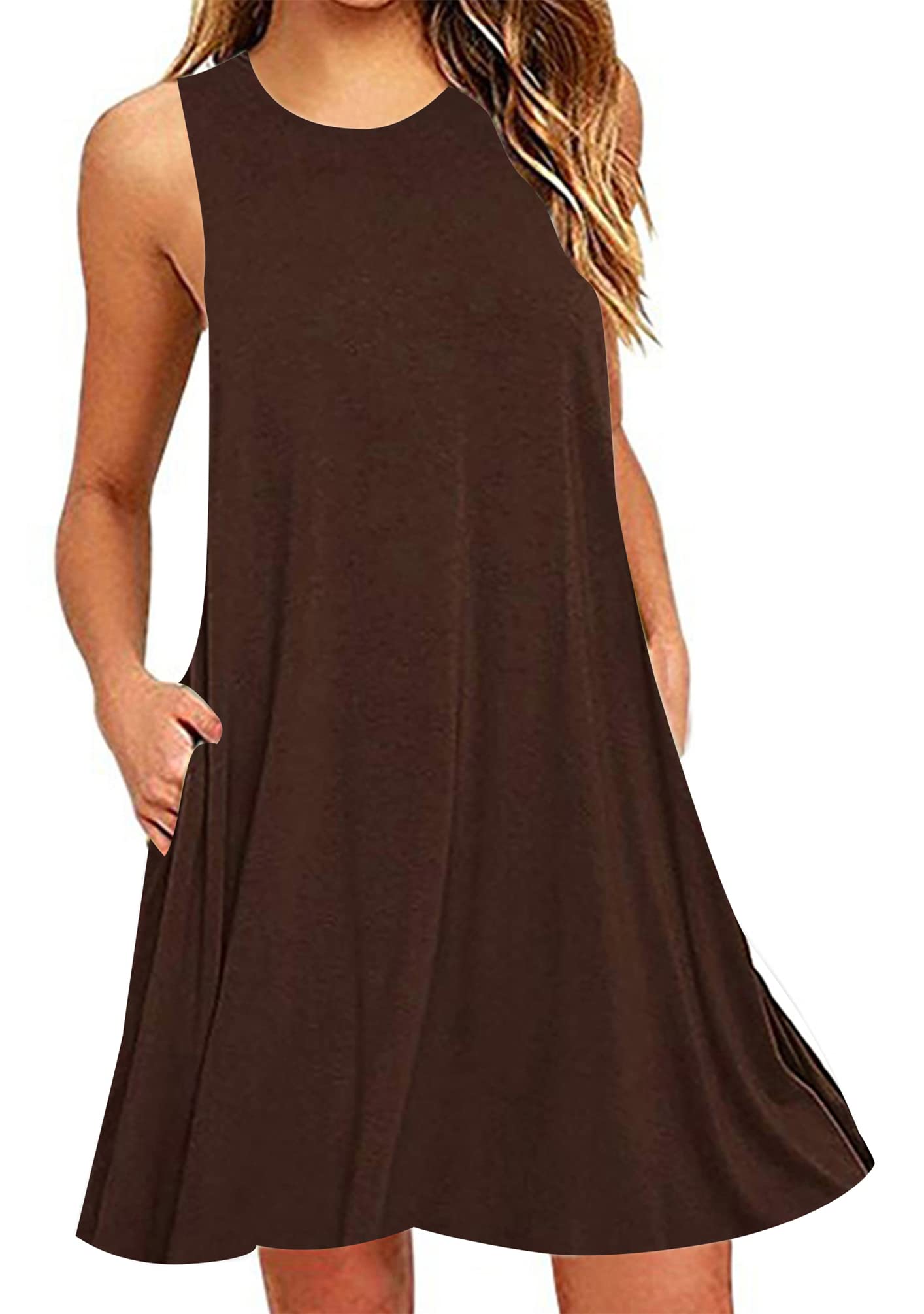 OMZIN Women's Sleeveless Swing Dress - Flared Tank Mini Dress with Pockets | Summer Casual Wear for Beach, Party & Vacation Outfits