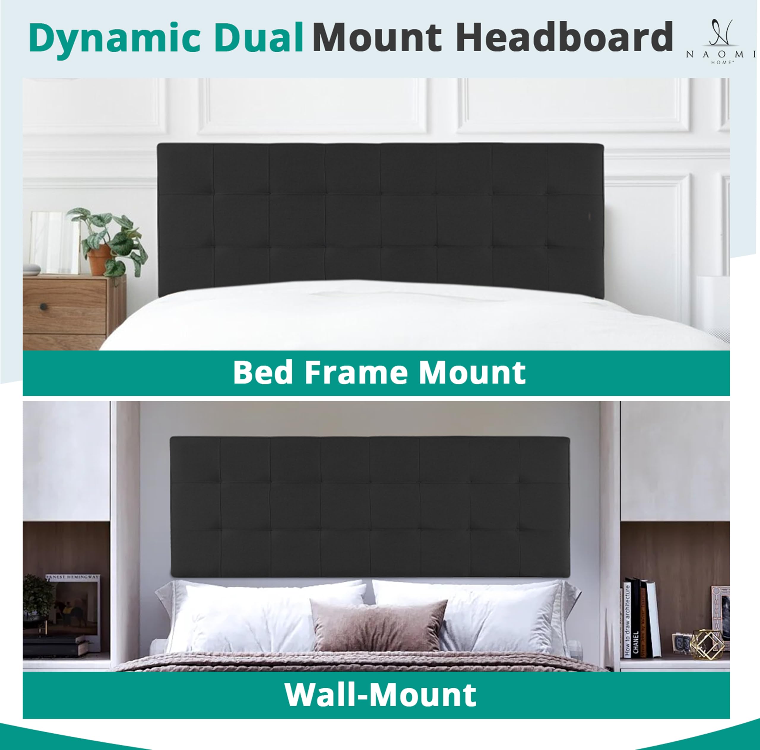Adjustable Full Size Headboard - Dark Gray Tufted Linen for Bedroom Decor