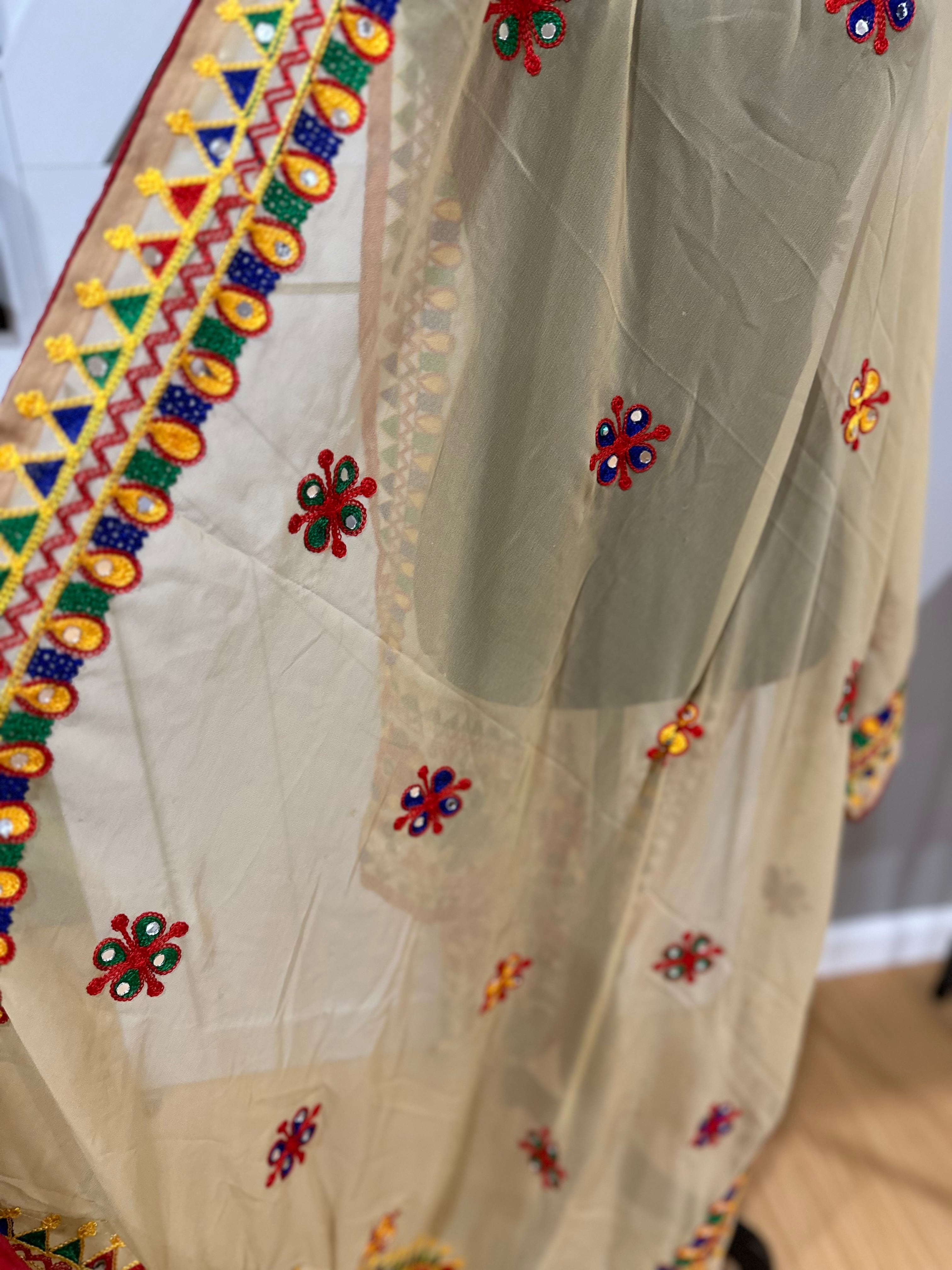 Navaratri Dupatta - Elegant Beige Scarf for Women | Perfect for Festivals, Weddings & Traditional Outfits | Lightweight & Stylish Accessory