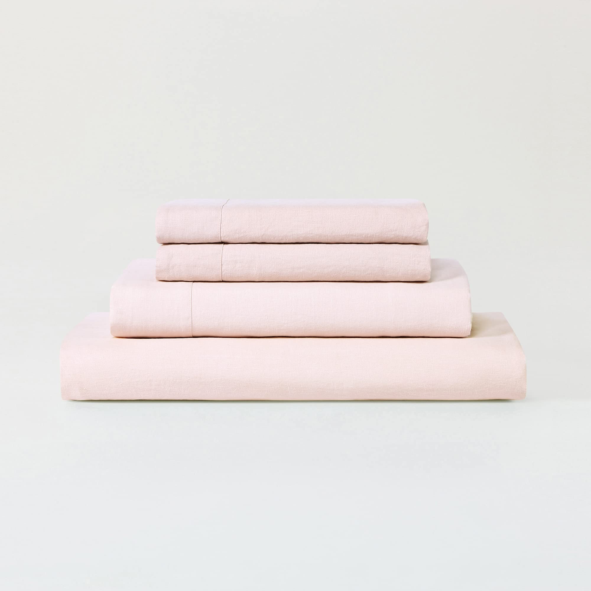 Sijo Premium Stone Washed 100% French Linen Bed Sheet Set - 3pc Set with 2 Pillowcases & 1 Fitted Sheet | Small Batch Sourced from Normandy | Breathable, Durable & Soft | Full Size in Blush Pink | Perfect for Luxury Bedding, Guest Rooms & Minimalist Home Decor