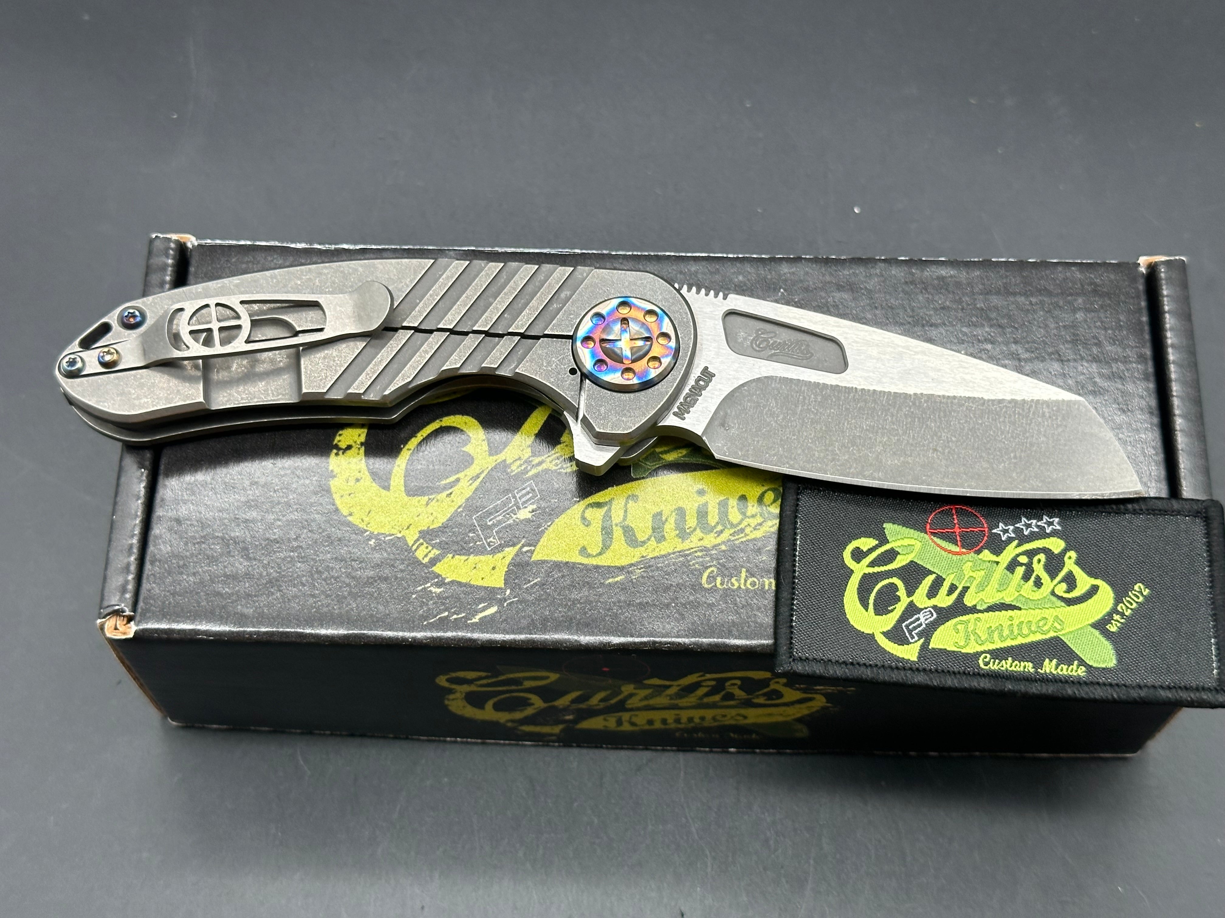Curtiss F3 Medium Wharny Flipper Knife - MagnaCut Blade, Titanium Handle with Polished Bronzed Hardware - Perfect for EDC, Outdoor Adventures & Tactical Use