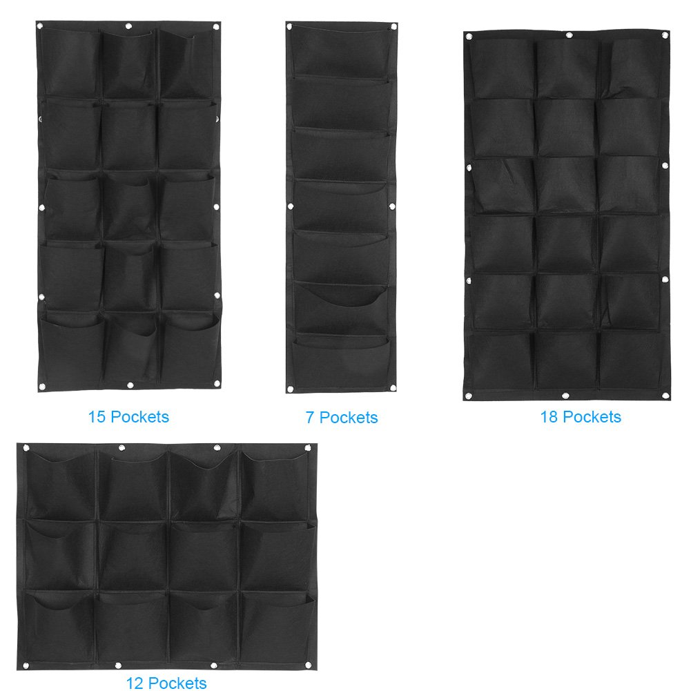 Vertical Hanging Garden Planter Wall Mounted - 15 Pocket Plant Grow Bag for Indoor & Outdoor Use - Space Saving Herb Flower Vegetable Growing - Perfect for Balcony, Patio, Kitchen & Small Space Gardening (Black)
