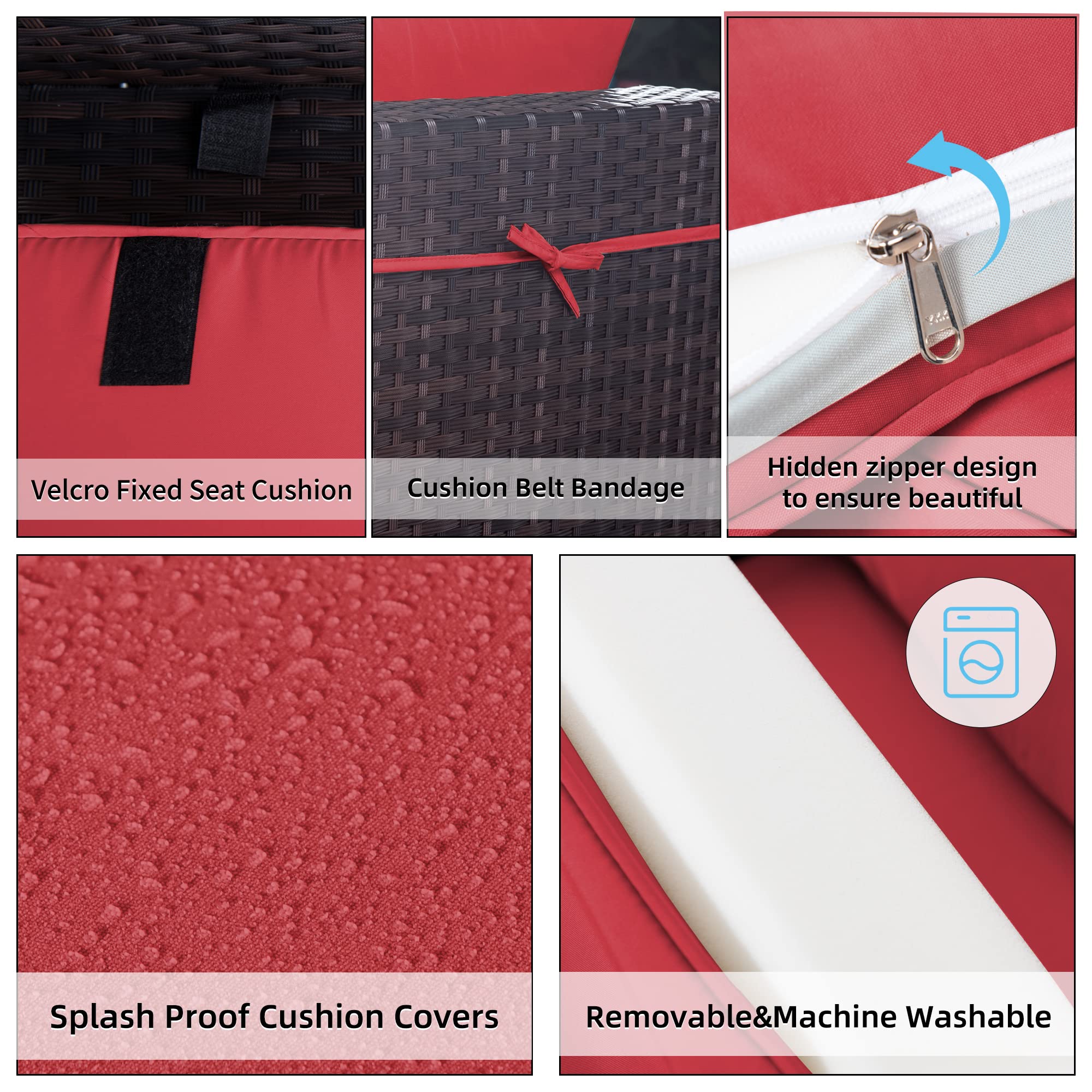 11-Piece Outdoor Cushion Covers Set - Waterproof & UV Resistant Patio Furniture Replacement Covers for Sofa, Chair & Back Pillows - Perfect for Garden, Deck, Poolside & Outdoor Living Spaces (Red)