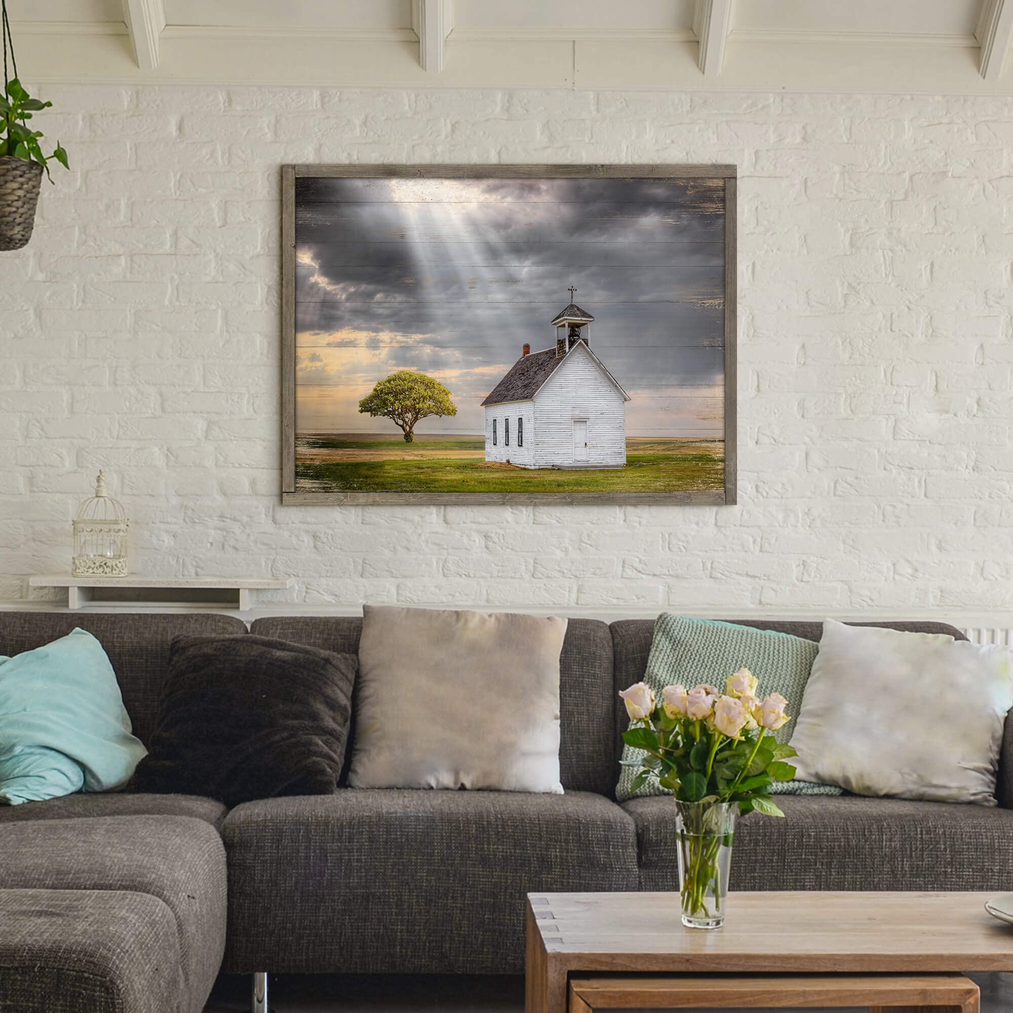 Handcrafted Wooden Barn Landscape Painting - Rustic Countryside Framed Wall Art for Home & Office Decor | Perfect for Living Room, Bedroom, Farmhouse Style Interior