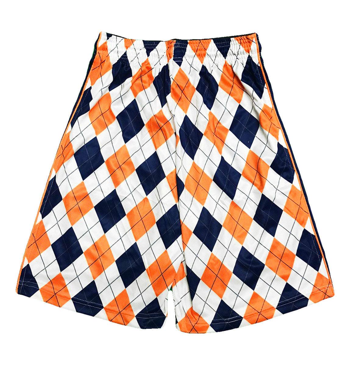 Men's Navy & Orange Argyle Athletic Shorts - Comfortable & Stylish Workout & Casual Wear for Running, Gym & Lounge