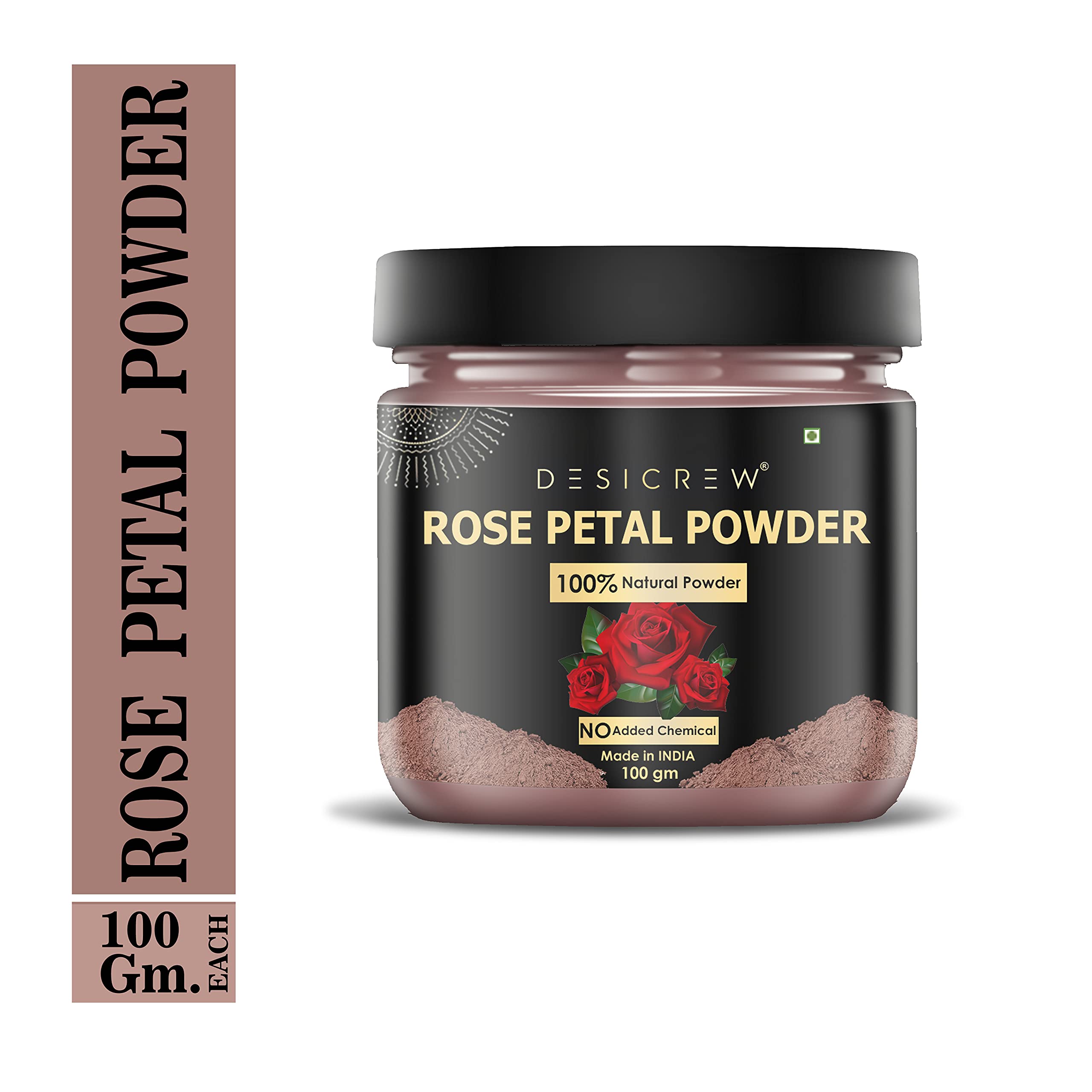 Desi Crew Natural & Pure Rose Petals Powder - 100g Face Pack for Pinkish, Soft, Pimple-Free & Glowing Skin | Deep Cleansing Facial Mask | Perfect for Daily Skincare, Spa Treatments & DIY Beauty Routines