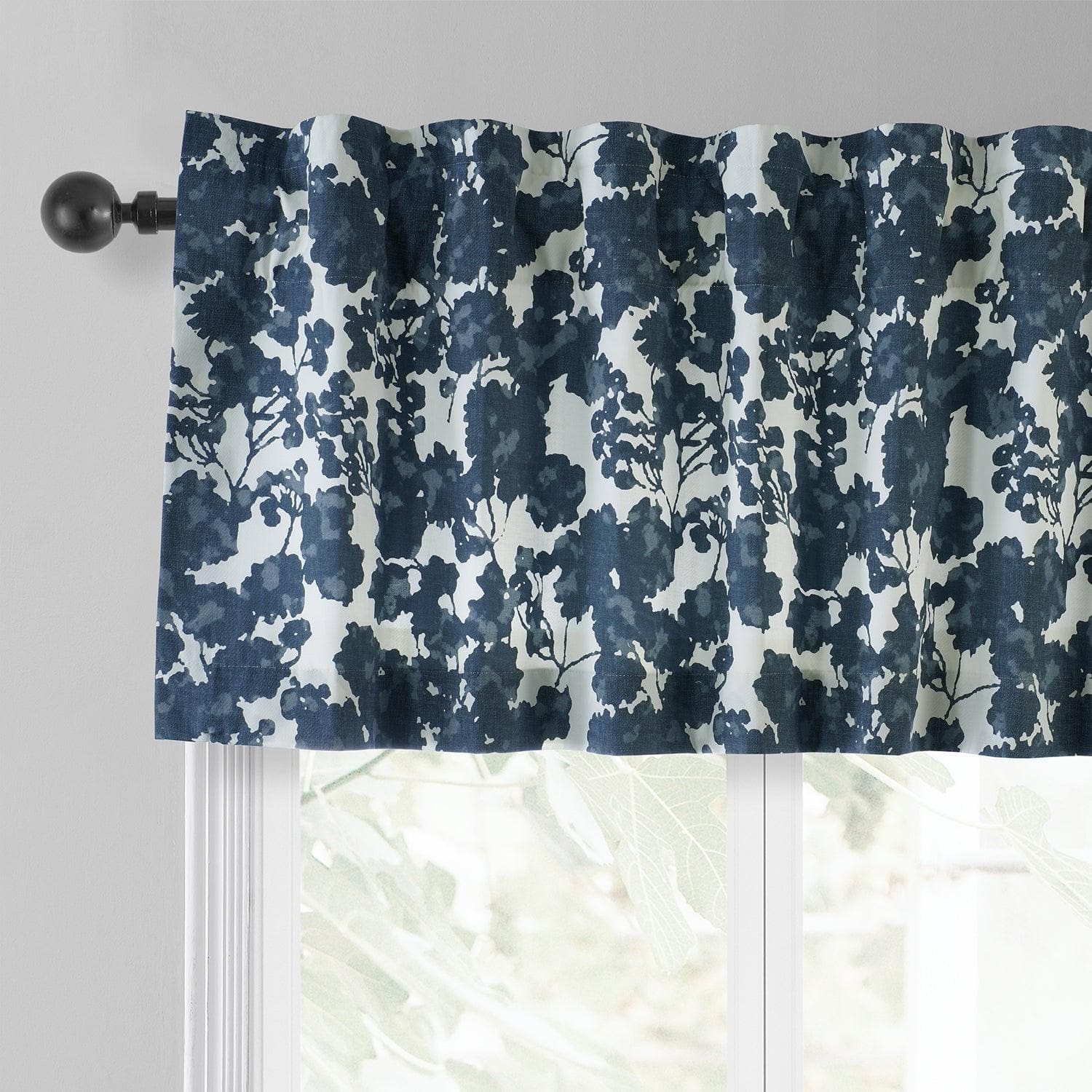 Fleur Blue Floral Printed Cotton Window Valance - Elegant Curtain Top for Living Room, Bedroom & Kitchen Decor