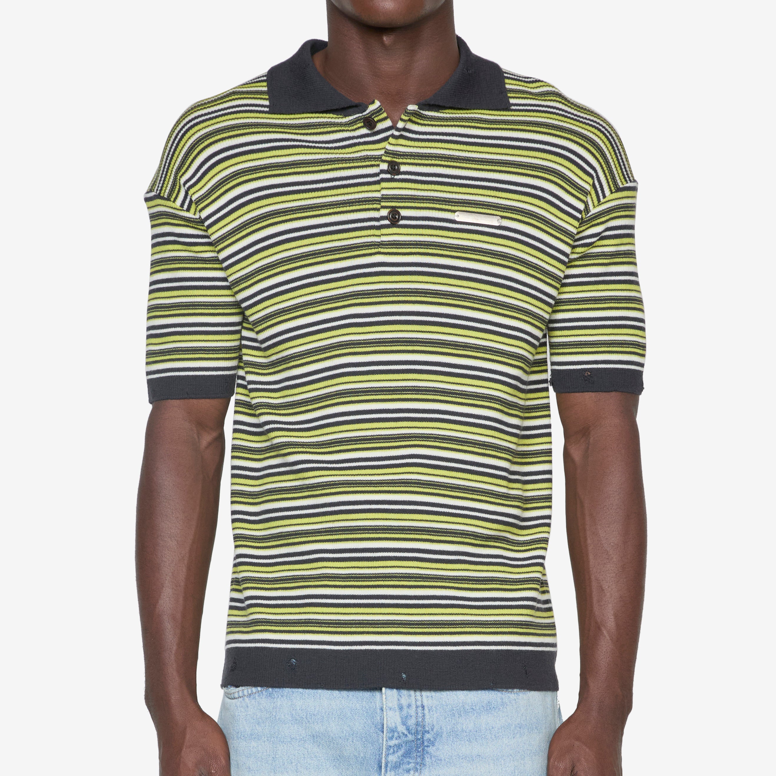Premium Stripe Polo Sweater for Men - Charcoal & Lime Color Block Design | Casual Office Wear & Weekend Outfits