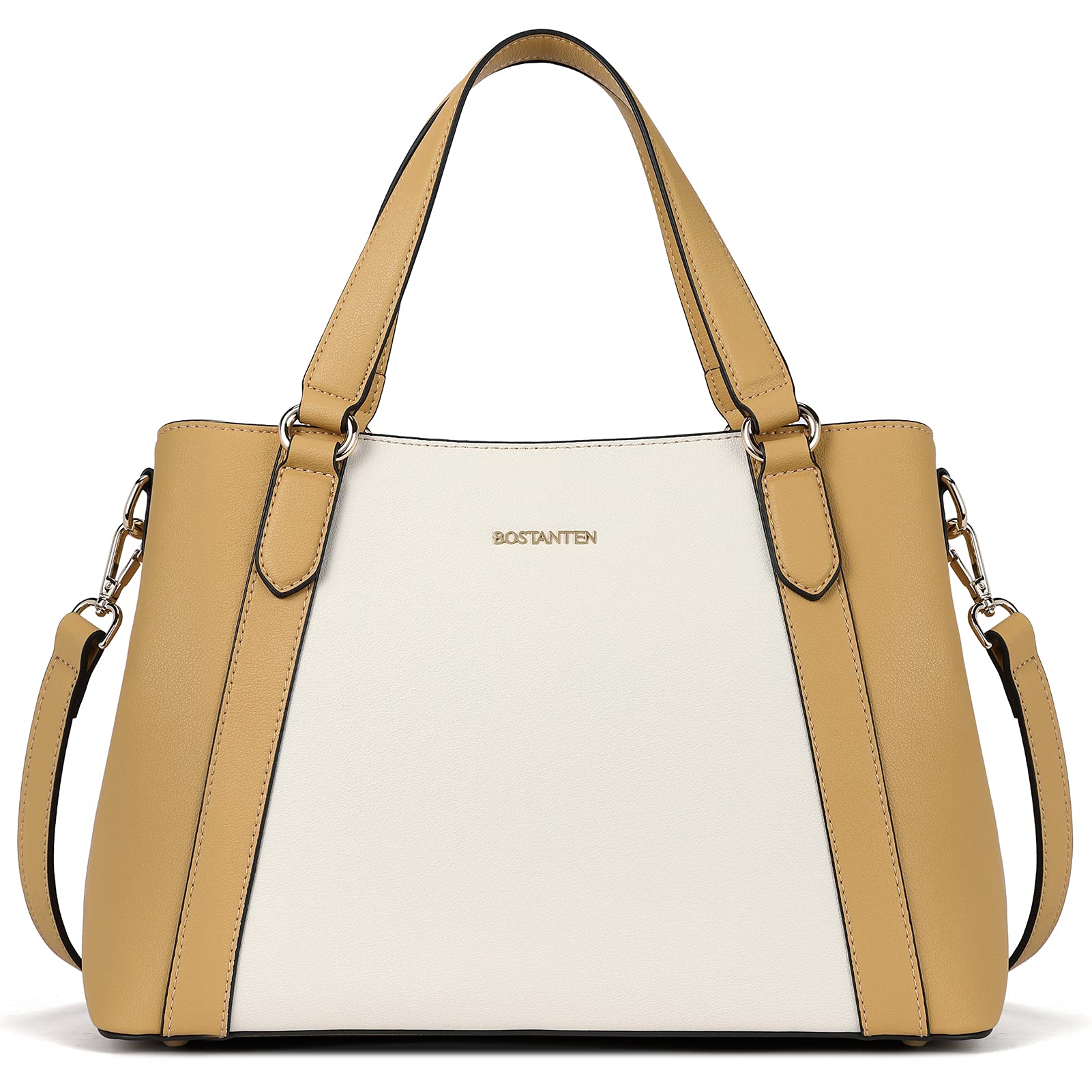 BOSTANTEN Genuine Leather Handbags for Women - Designer Satchel Purse with Top Handle & Adjustable Shoulder Strap, Triple Compartment Organizer Bag for Work, Travel & Everyday Use