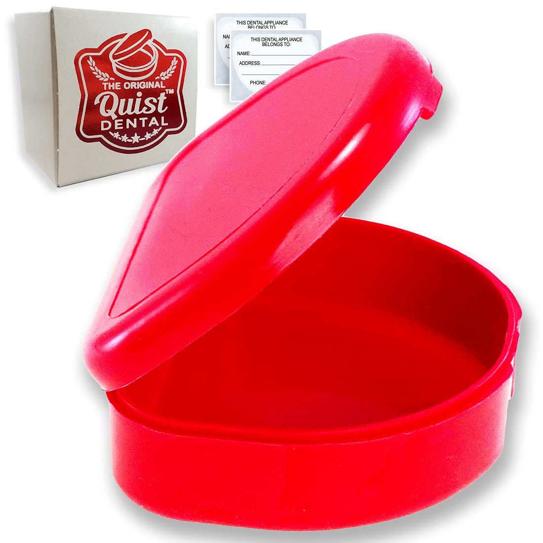 QUIST (TM) Durable Orthodontic Retainer Case for Night & Travel - BPA-Free Plastic Holder for Clear Aligners, Braces, and Mouthguards (Red) - Perfect for School, Gym, and Daily Use