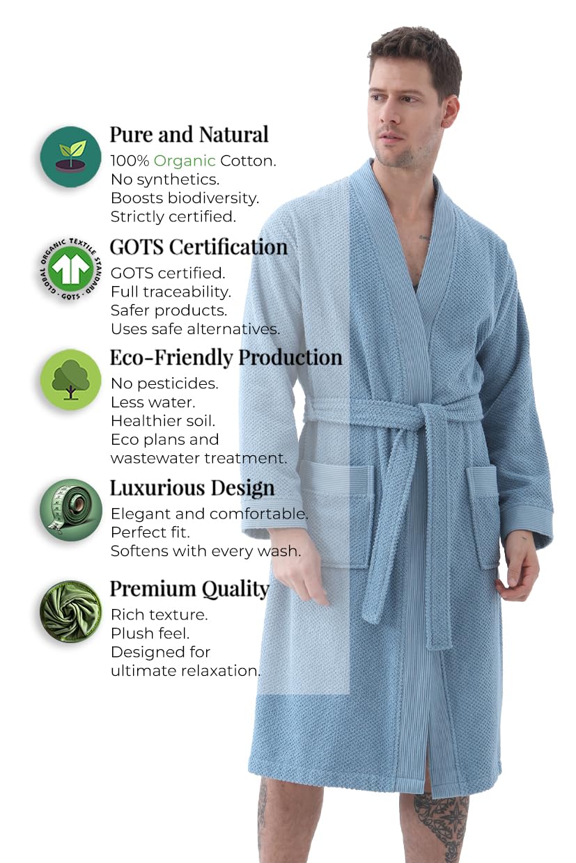 Premium Organic Turkish Cotton Terry Hooded Kimono Bathrobe for Men - Ultra Soft & Absorbent Spa Robe - Perfect for Relaxation, Lounging & After Shower Comfort