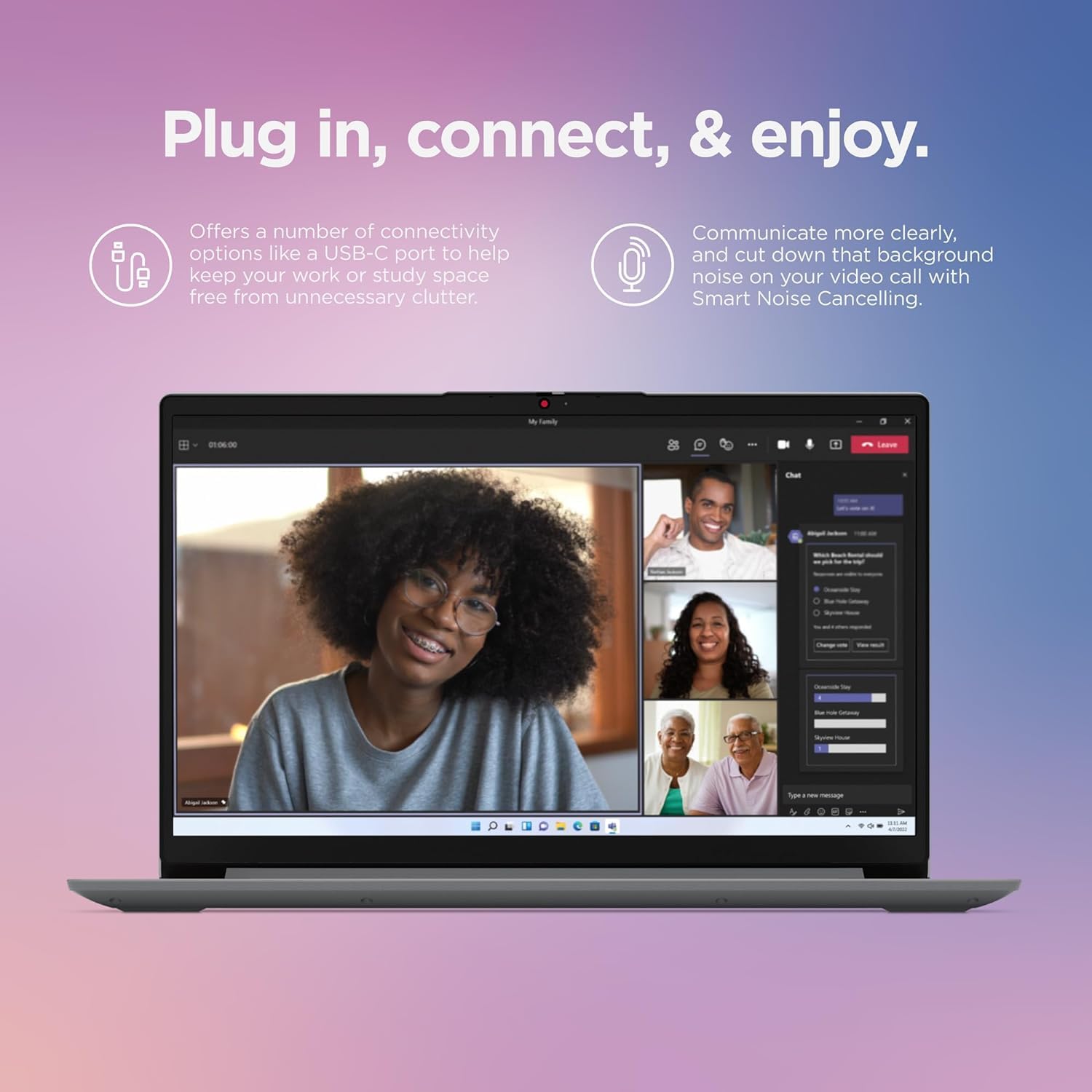 Lenovo IdeaPad 1 Student Laptop - Intel Dual Core Processor, 8GB RAM, 256GB Storage (128GB SSD + 128GB eMMC), 15.6
