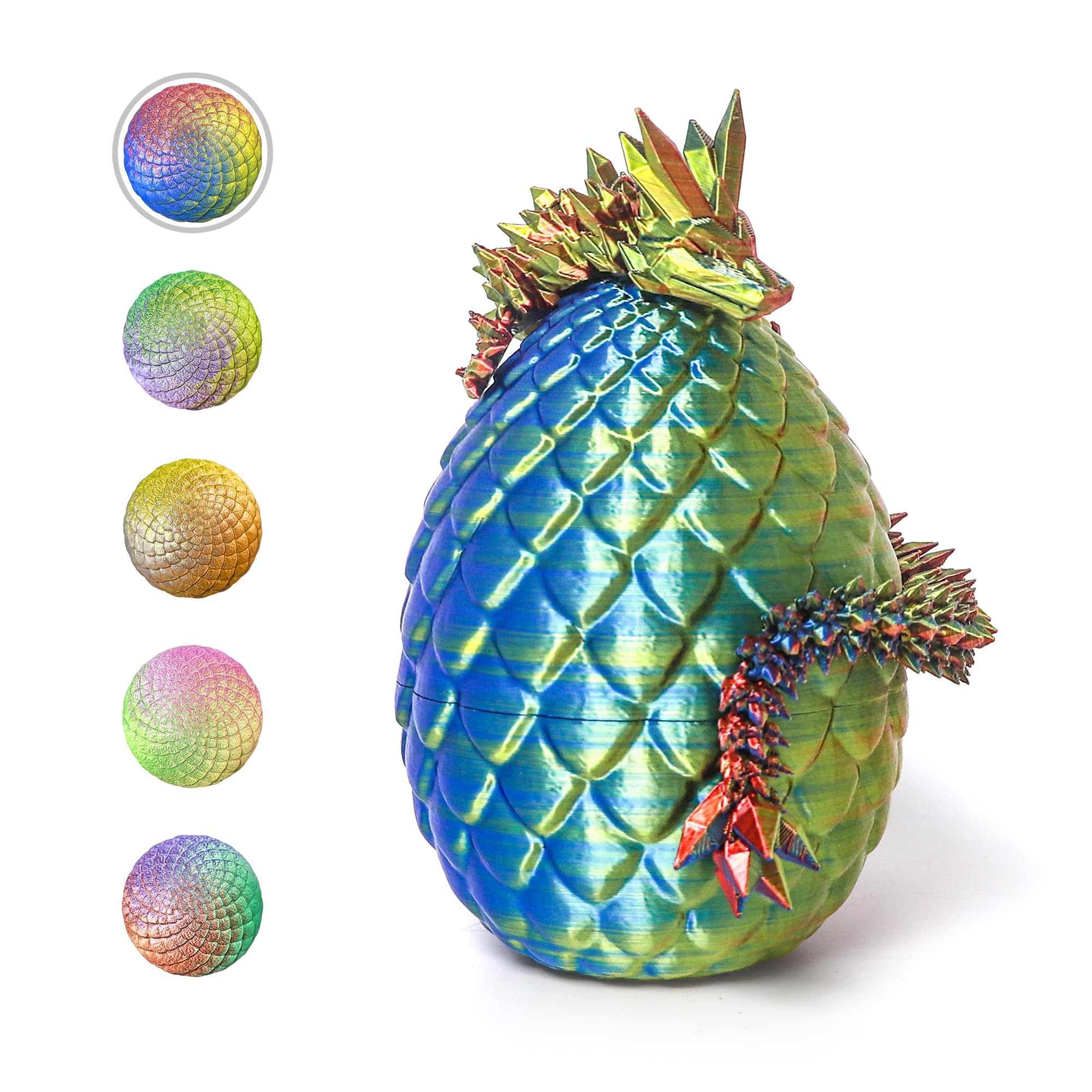 3D Printed Dragon Egg - Flexible Crystal Dino Toy for Easter, Birthday & Desk Decor (Gold Red Blue)