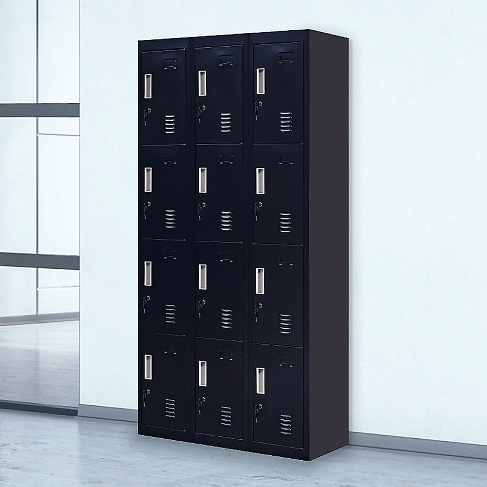 12-Door Locker with Standard Lock & Keys - Heavy Duty Metal Storage Cabinet for Office, Gym, School, Home & Shed - Ideal for Secure Equipment, Personal Belongings & Sports Gear Storage