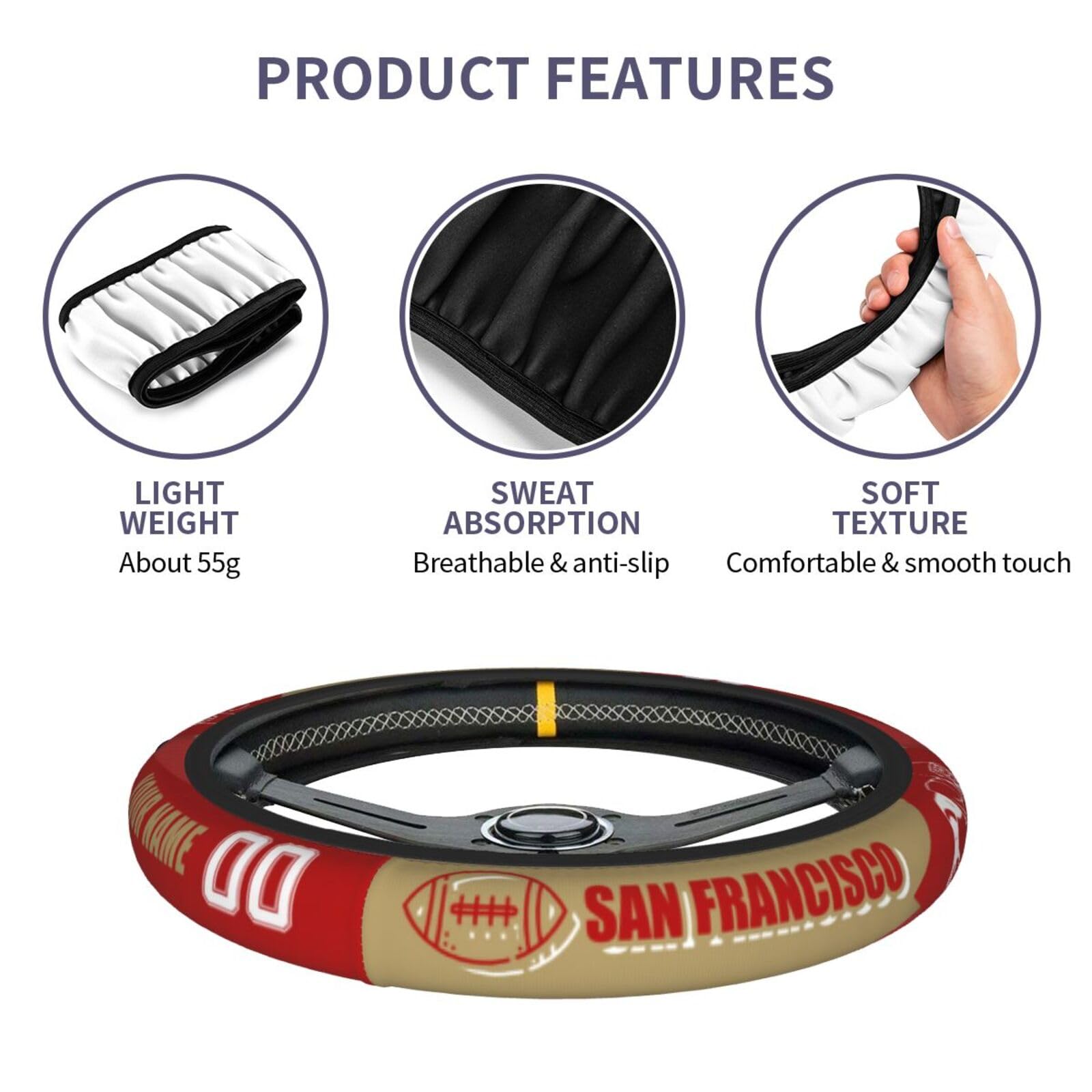 Custom San Francisco Steering Wheel Covers - Personalized with Name & Number - 15 Inch Universal Fit for Cars, SUVs, ATVs & Trucks - Premium Car Interior Accessories for Style & Comfort While Driving