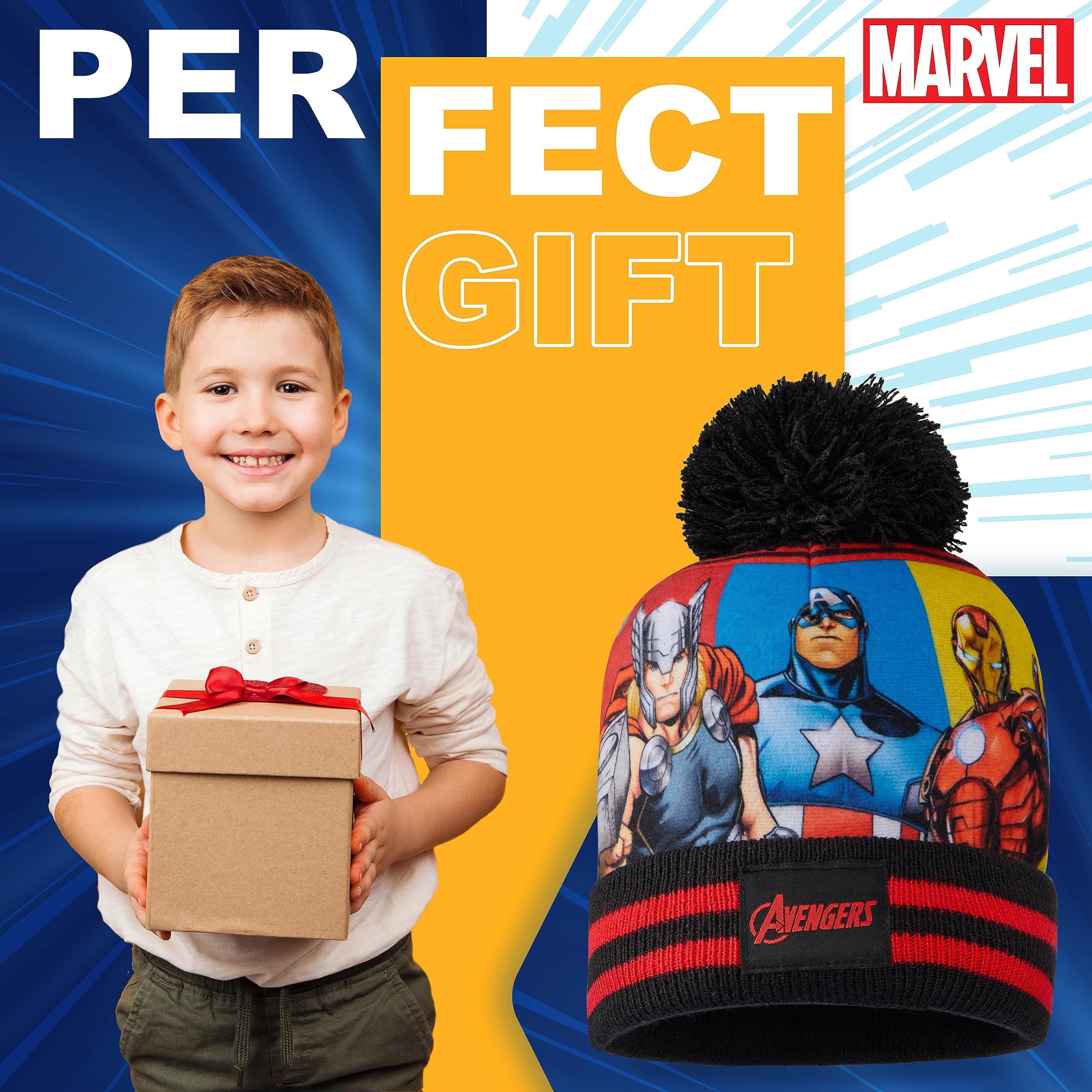 Marvel Avengers Boys Winter Hat and Gloves Set - Warm Beanie & Cold Weather Accessories for Kids - Perfect for Snow Play, Outdoor Activities & Superhero Gifts