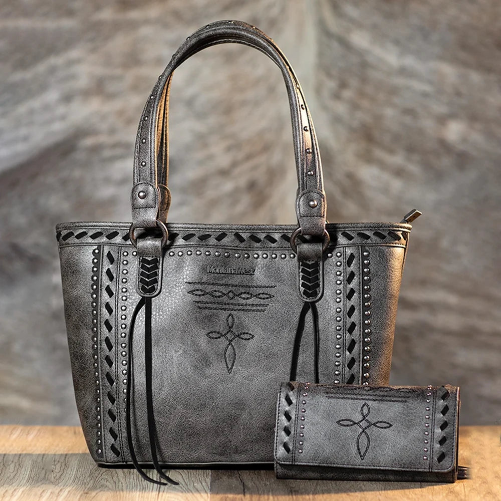 Montana West Diamond Cross Stitch Concealed Carry Tote Bag for Women - Stylish CCW Purse with Hidden Gun Pocket for Everyday Carry & Self Defense