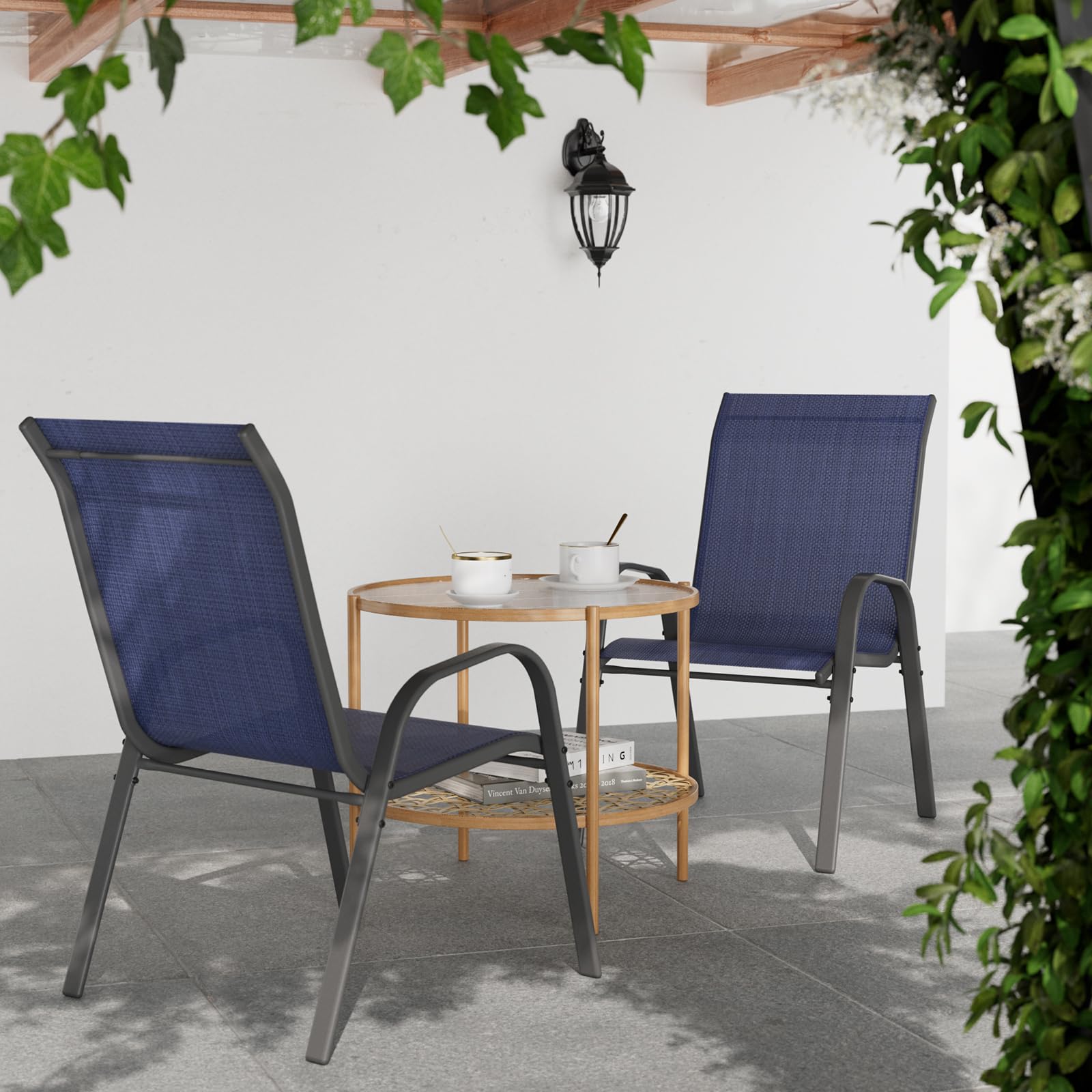 4-Piece Patio Dining Chairs Set - Weather-Resistant Outdoor Stackable High Back Chairs for Backyard, Porch, Garden & Pool - Perfect for Outdoor Entertaining & Relaxation (Blue)