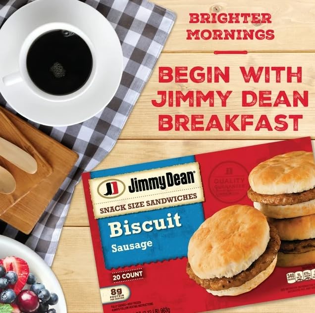 Jimmy Dean Sausage Biscuit Sandwich Snack Size - 34 oz (20 Count, Frozen) - Pack of 2 | Breakfast, Quick Meal, On-the-Go Snack for Home, Office or Travel