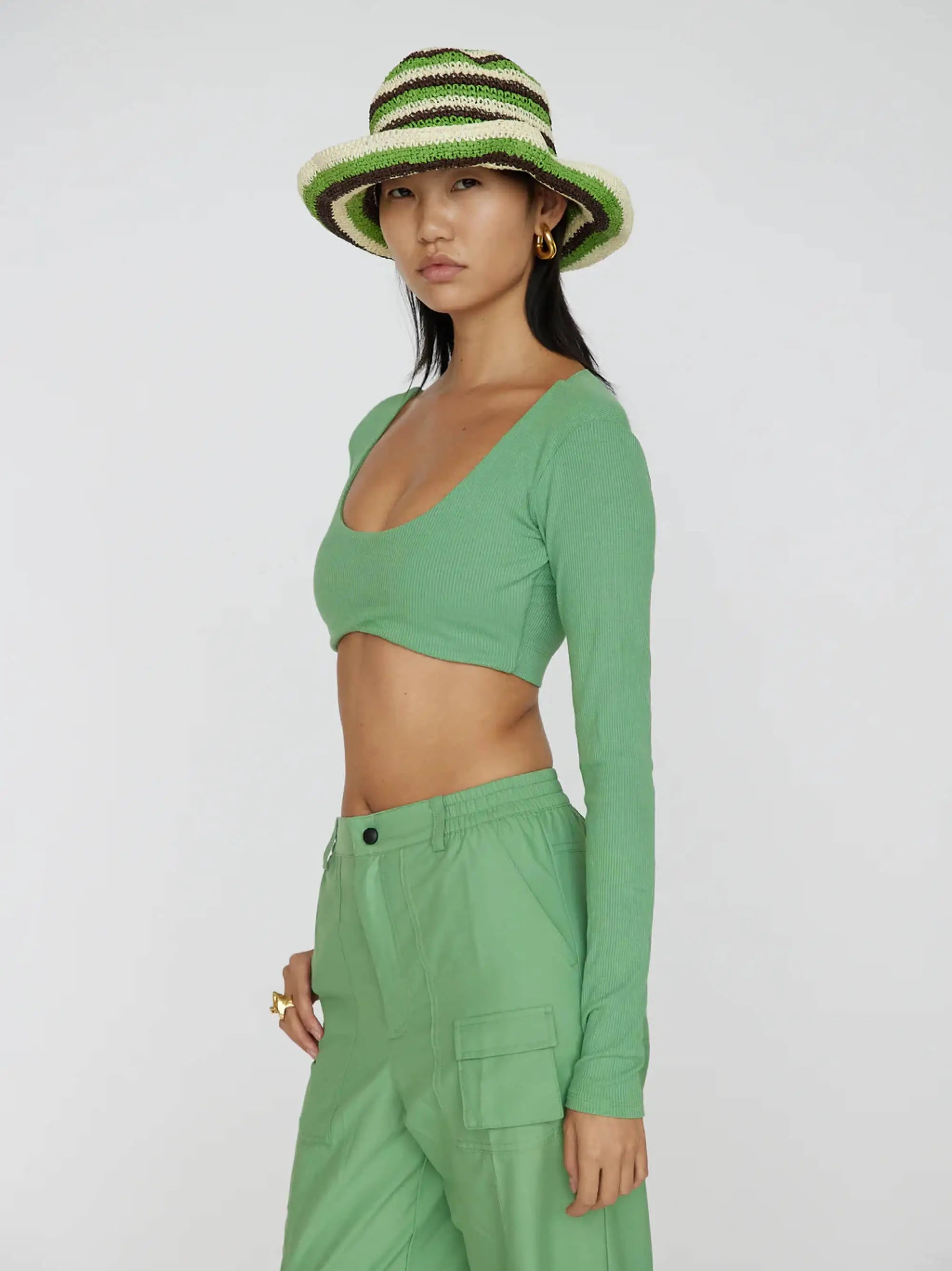Women's Long Sleeve Cropped Athletic Top - Breathable Workout Shirt for Yoga, Running & Gym | Matcha Green Fitness Apparel