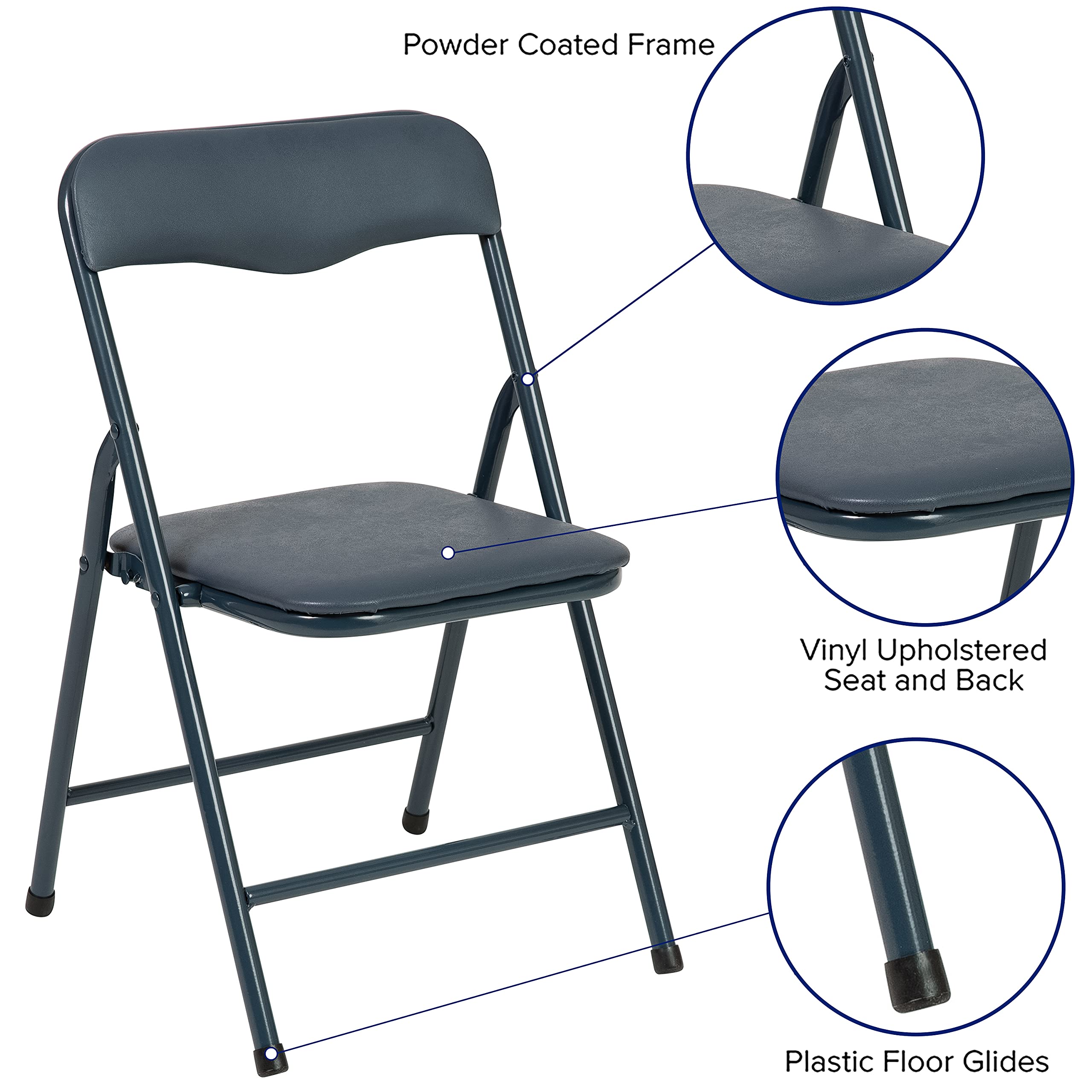 HBCY Creations 5-Piece Kids Folding Table and Chairs Set - Navy Blue - Lightweight Portable Children's Furniture with Safety Lock - Perfect for Playroom, Preschool, and Birthday Parties