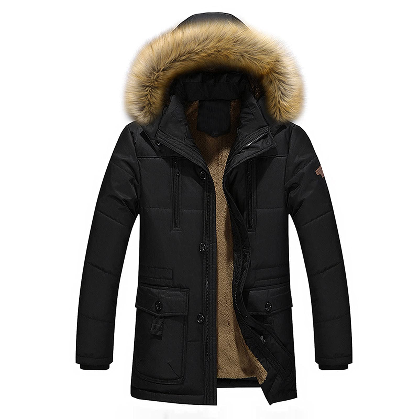Men's Winter Jacket - Solid Color Casual Mid-Length Thickened Baseball Coat with Zipper Pockets | Warm Trench Coat for Outdoor Activities, Work & Daily Wear